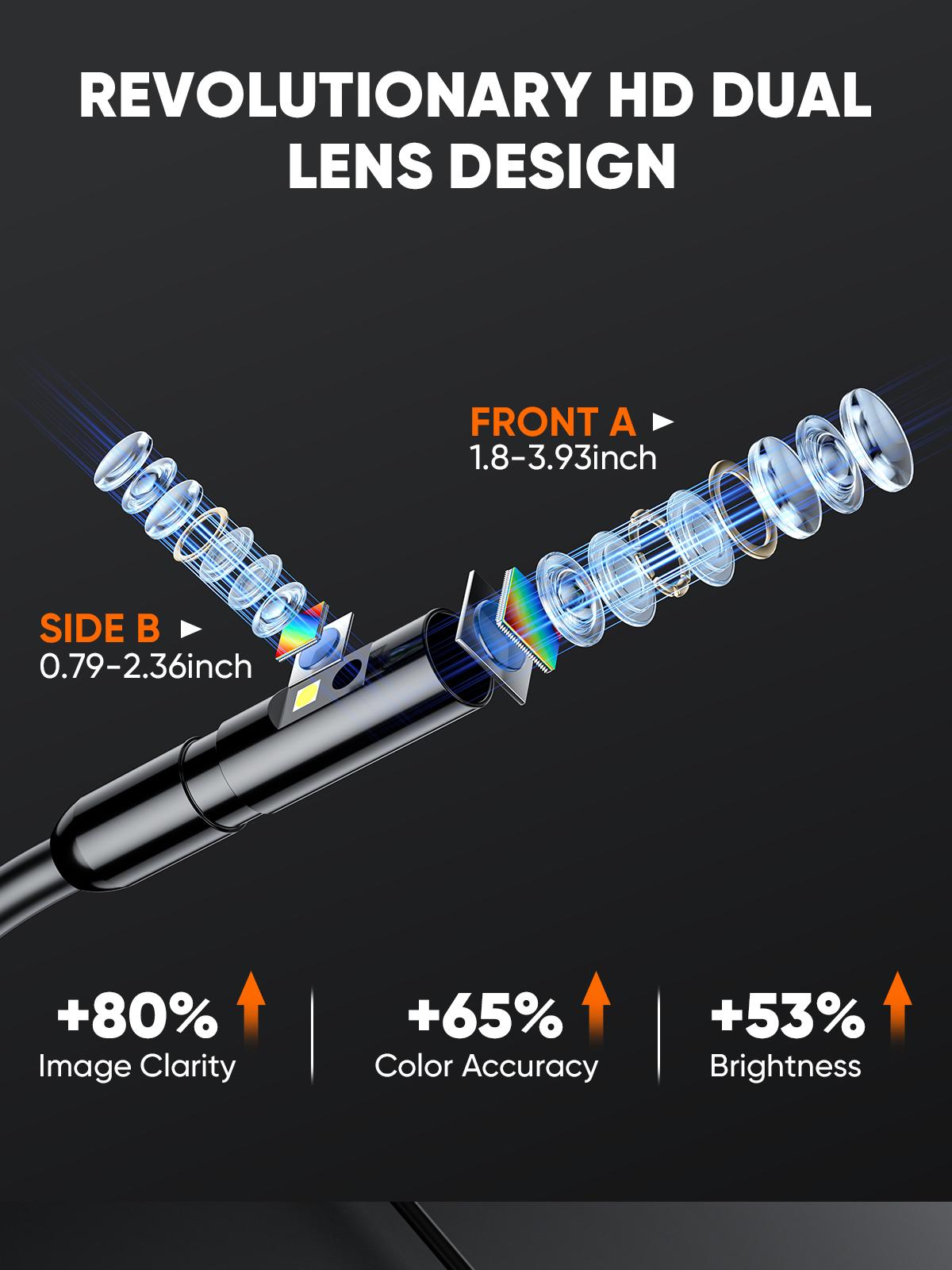 #TikTokShopSpringGlowUp Dual Lens Endoscope Borescope Camera with 8 Adjustable LED Light 16.5ft Semi-rigid Cable, IP67 Waterproof 8.0mm Snake Camera, Multifunctional Inspection Tools for Car, Sewer, Plumbing, Home Appliance, Pipe Maintenance Man Gift