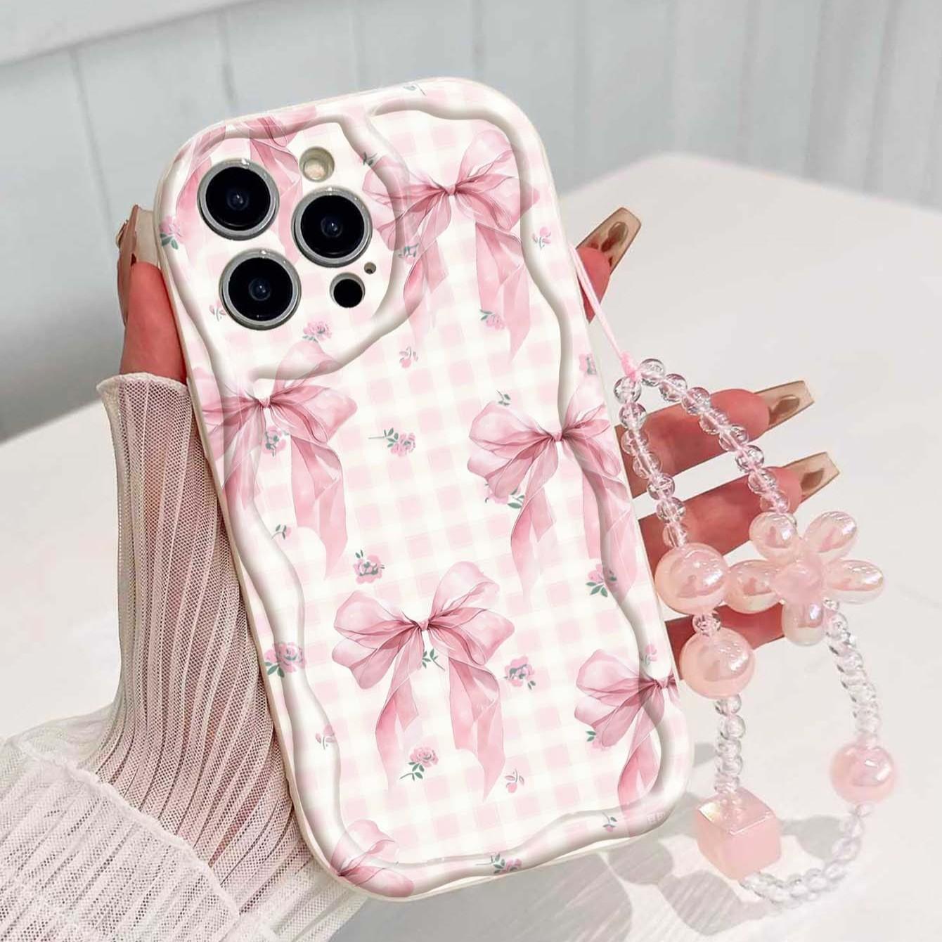 Butterfly Flower Strap Pattern Tpu Wave Edge Anti-Drop Phone Case for Apple iPhone 17 Pro Max/16/16 Pro Max/11/13/14/15, Girl's Gift