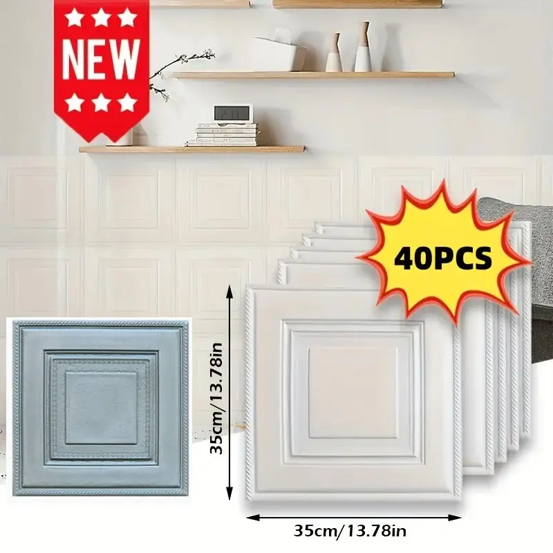40pcs Self-Adhesive Square Wallpaper, Waterproof & Easy Clean, 3D Texture, Modern Minimalist Design, Ideal for Home & Office Decor
