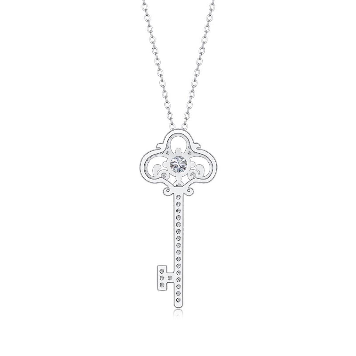 S925 Sterling Silver Women's Fashion Key Pendant Necklace with Zircon Decor, Trendy All-Match Jewelry for Parties and Daily Wear