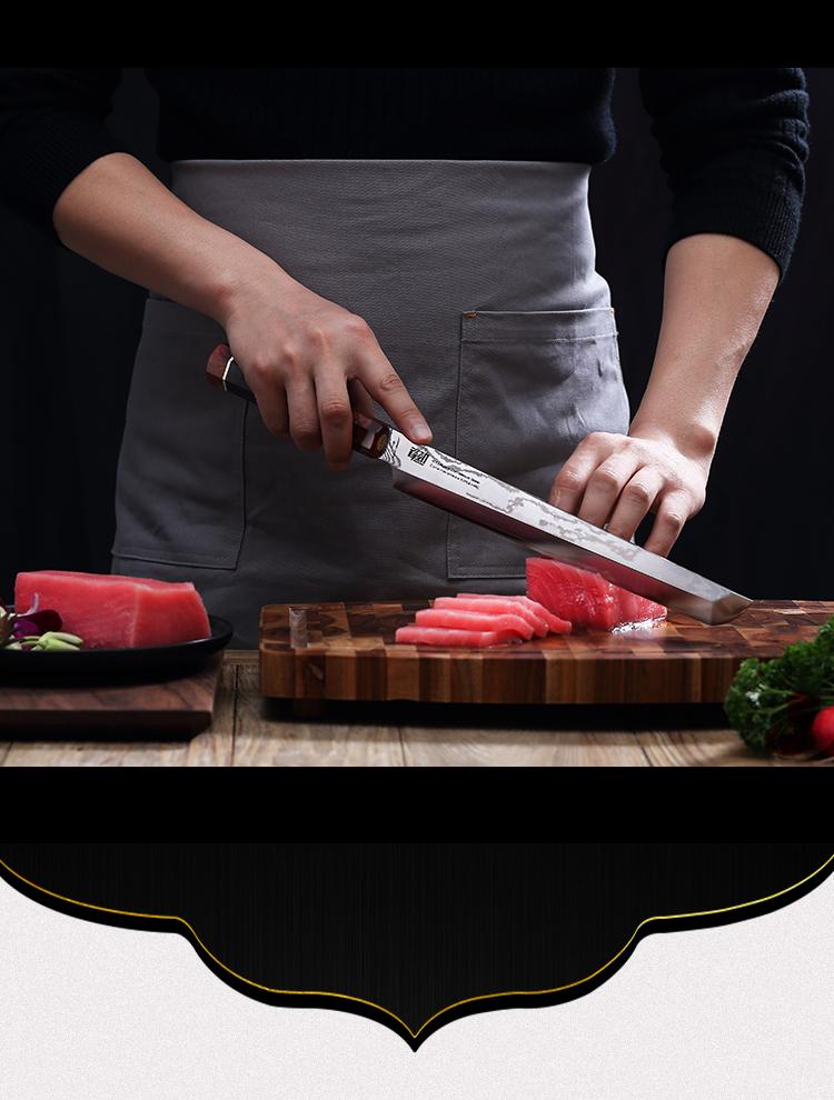 FINDKING Prestige Series Sakimaru Knife with Walnut Cover, Japanese SKD11 Damascus Steel Blade, Ebony Wood Octagonal Handle, Professional Sashimi Sushi Fish Knife (10.5 Inches, with Wooden Gift Box)