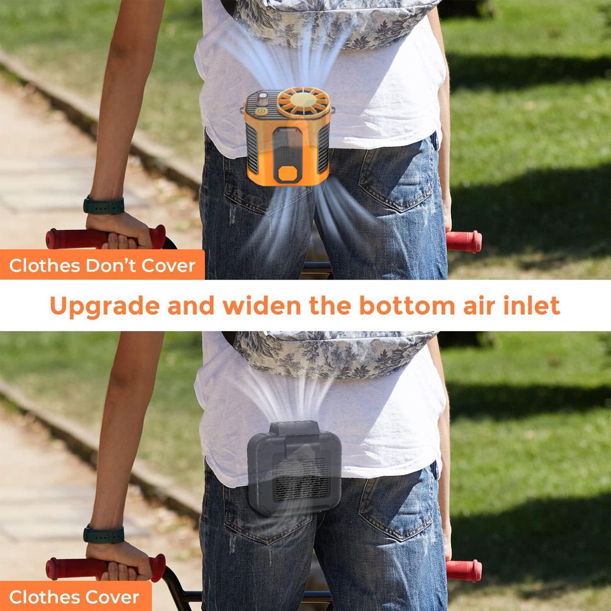 Portable Waist Fan Under Shirt Rechargeable 5000mAh Powerful Wind for up to 24 Working Hours Personal Cooling Fan Mini Hands-Free Fan With Flashlight for Outdoor & Travel Orange