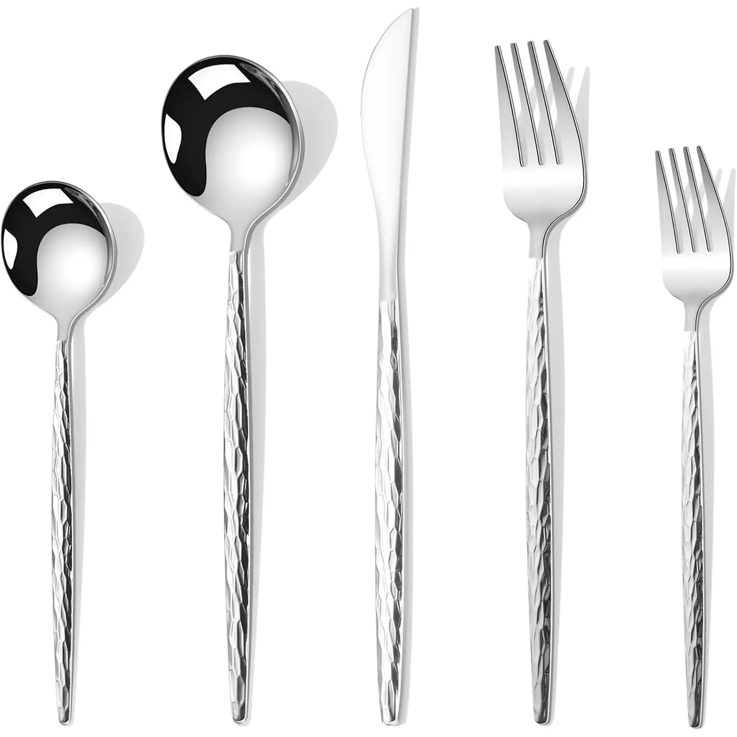 Hammered Silverware Set,30  Stainless Steel Flatware Set for 6,Modern Cutlery Set,Includes Spoon Fork  Set, Kitchen and Restaurant,Dishwasher Safe ()