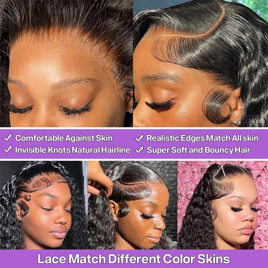 13x5 Deep Wave HD Lace Front Wigs Human Hair 220% Density  Deep Curly Frontal Wigs for Black Women Pre Plucked with Baby Hair