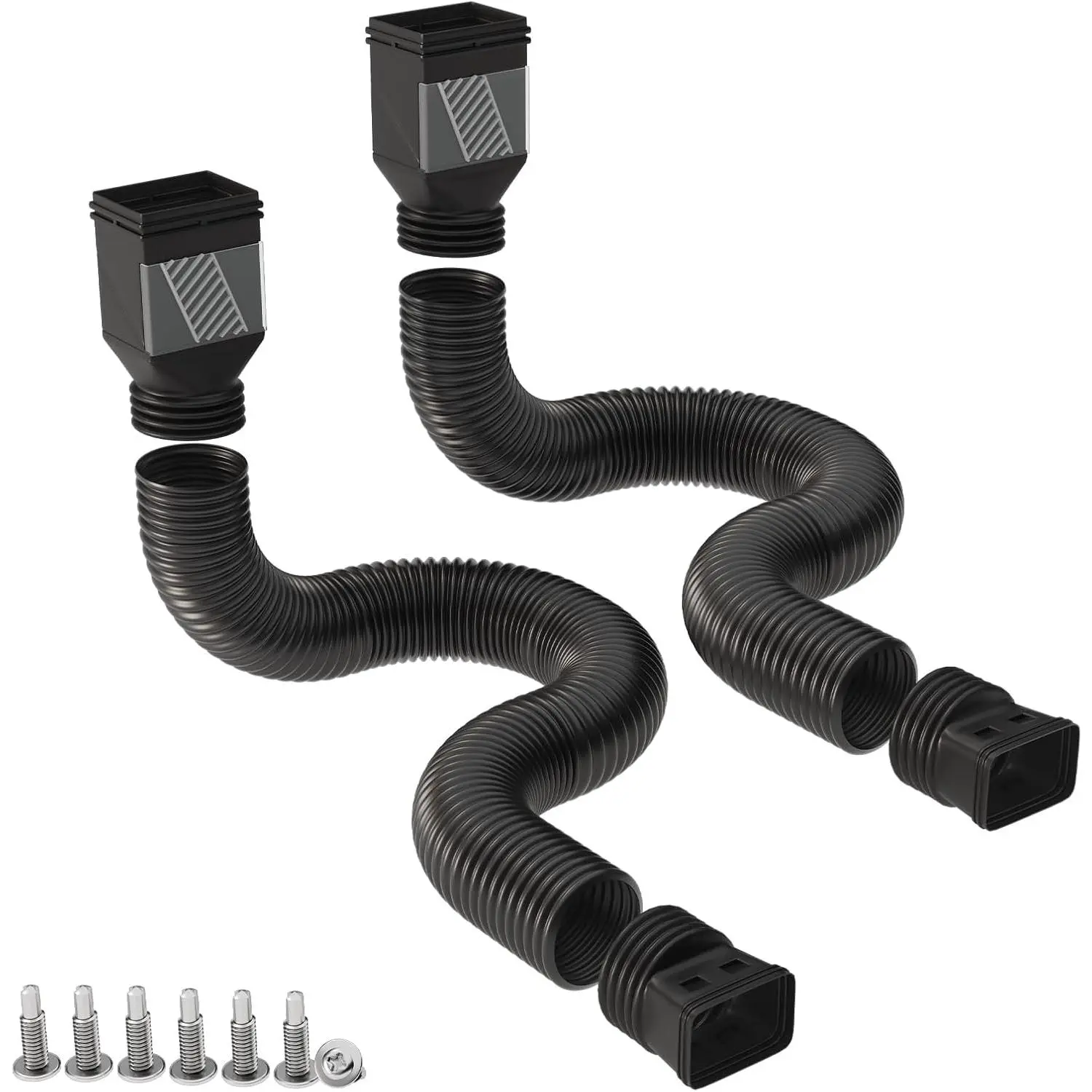 2 Pcs/ 4 Pcs Gutter Downspout Extension, Drainage Pipe, Fits 2 x 3 & 3 x 4 Inch Outlets, Flexible Bendable Design for Custom Drainage Routes, Includes Adapters and Screws