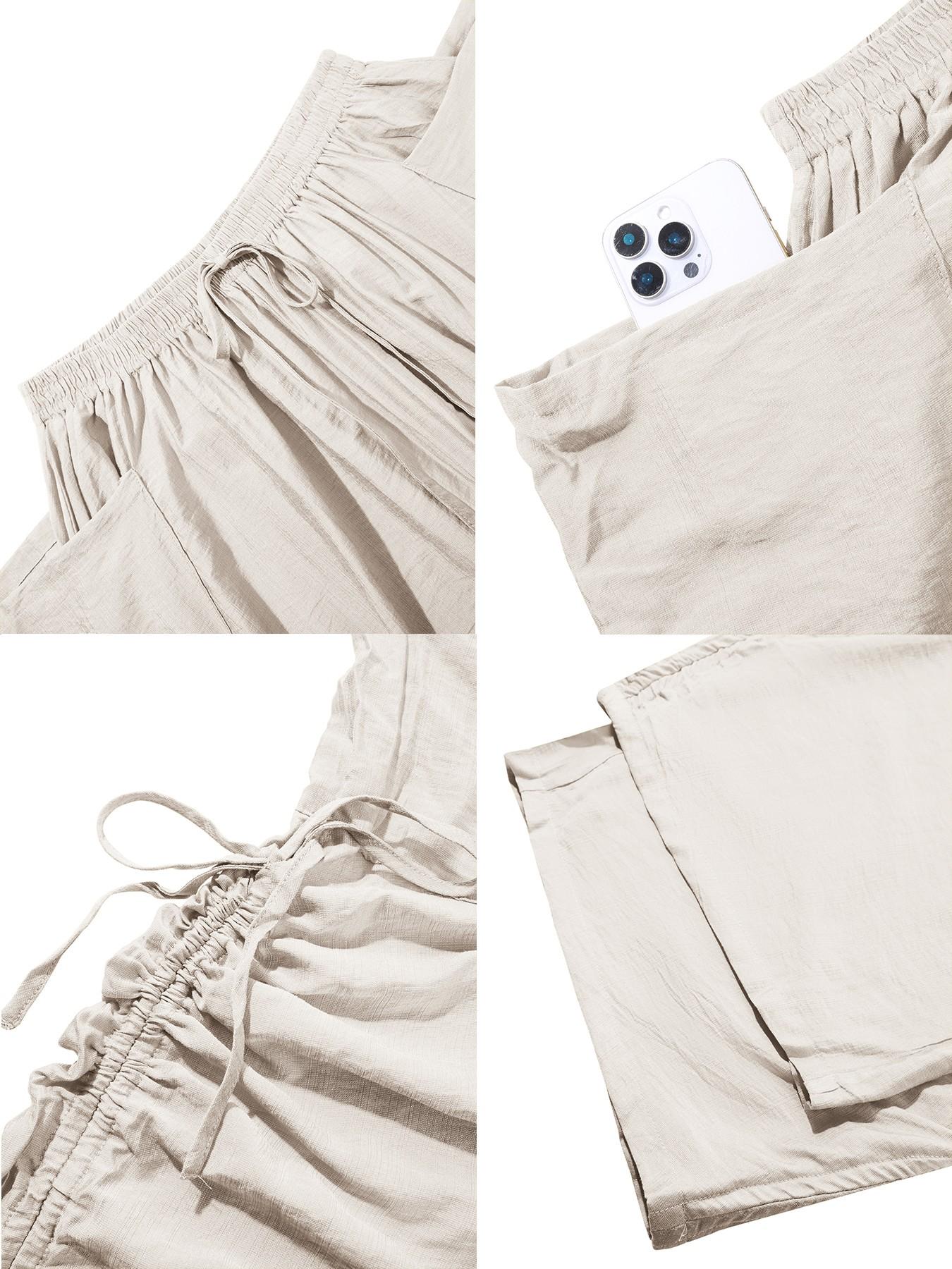 Aliling Women's Summer Casual Basic Solid Color High-Waisted Wide-Leg Bottom Pants, Adjustable Drawstring Side Regular Fit Pants for All Seasons Aliling Women's Summer Casual Basic Solid Color High-Waisted Wide-Leg Bottom Pants, Adjustable Drawstring Side Regular Fit Pants for All Seasons