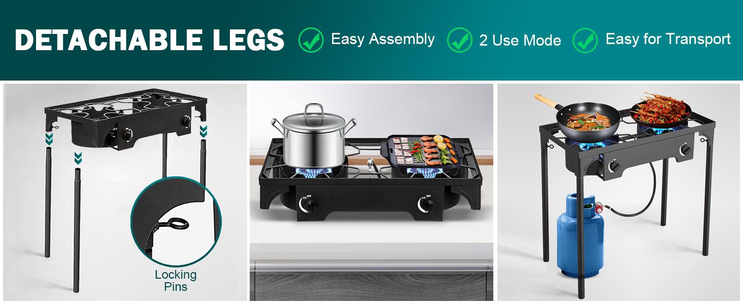 GEEKHOM 3 Burner Outdoor Propane Gas Stove 225,000 BTU High Pressure Stand Cooker for Backyard Cooking Camping Home Brewing Canning Turkey Frying, 20 PSI Regulator