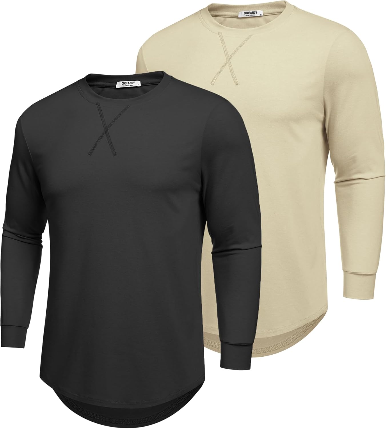 COOFANDY Mens Cotton T-Shirt Crew Neck Long Sleeve Tee Shirts Hipster Hip Hop Longline Casual Tops Gym Muscle Shirts