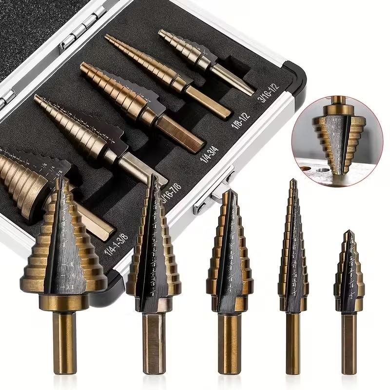 5pcs Hss Cobalt Step Drill Bit Set, Multi-Purpose 50 Types, High-Speed Steel with Oxide, for Drilling Metal Wood Plastic Aluminum Titanium Zinc