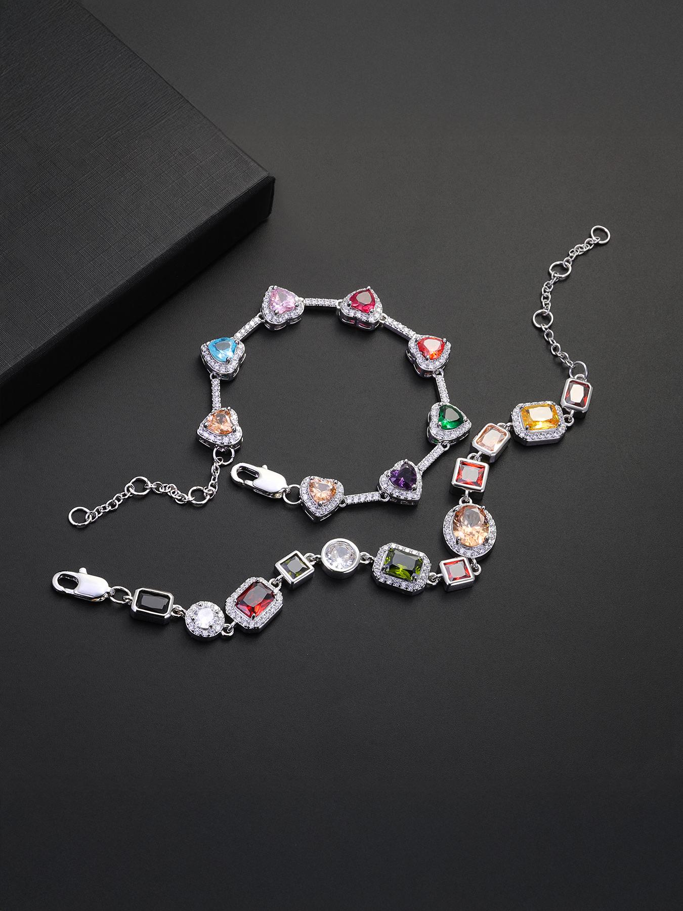 Icedchics 2pcs Gemstone Bracelet Set, Adjustable Heart Design, Perfect Valentine's Day Gift, Unisex Street Style Hand Chain, Heart Shaped Bracelet