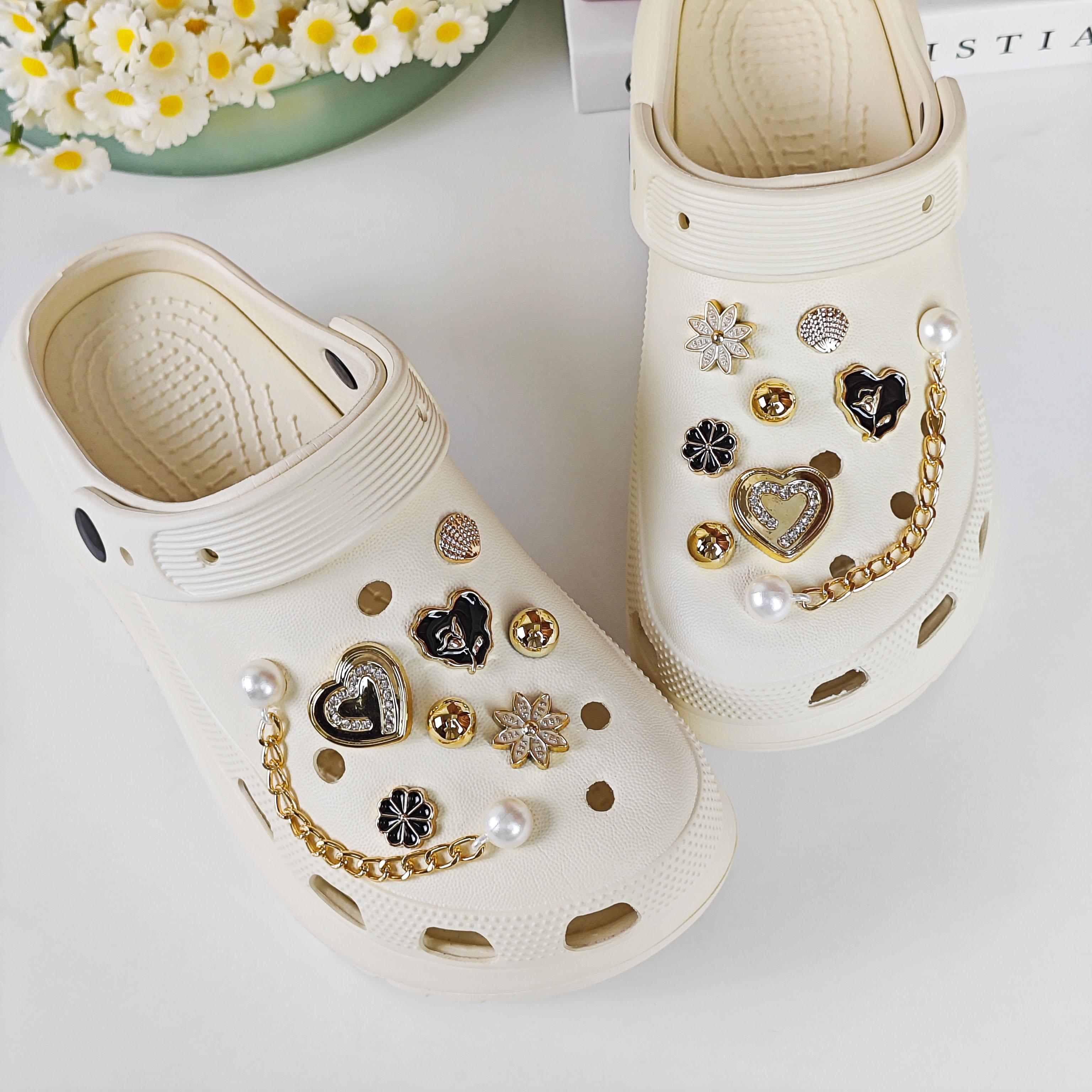 16pcs Shoe Decoration DIY Charms, Heart Flower Shell Bead Imitation Pearl Chain, Lightweight Non-Metallic, Eva Sandals Flip Flops Decor, Girl's Gift