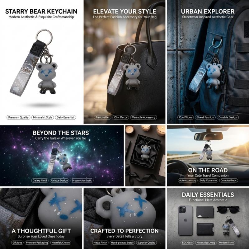 Internet celebrity starry sky bear keychain - a gift keychain for couples, suitable for both men and women. It's a high-quality accessory with creative design, perfect for hanging on bags or keys. It's a small but thoughtful gift.