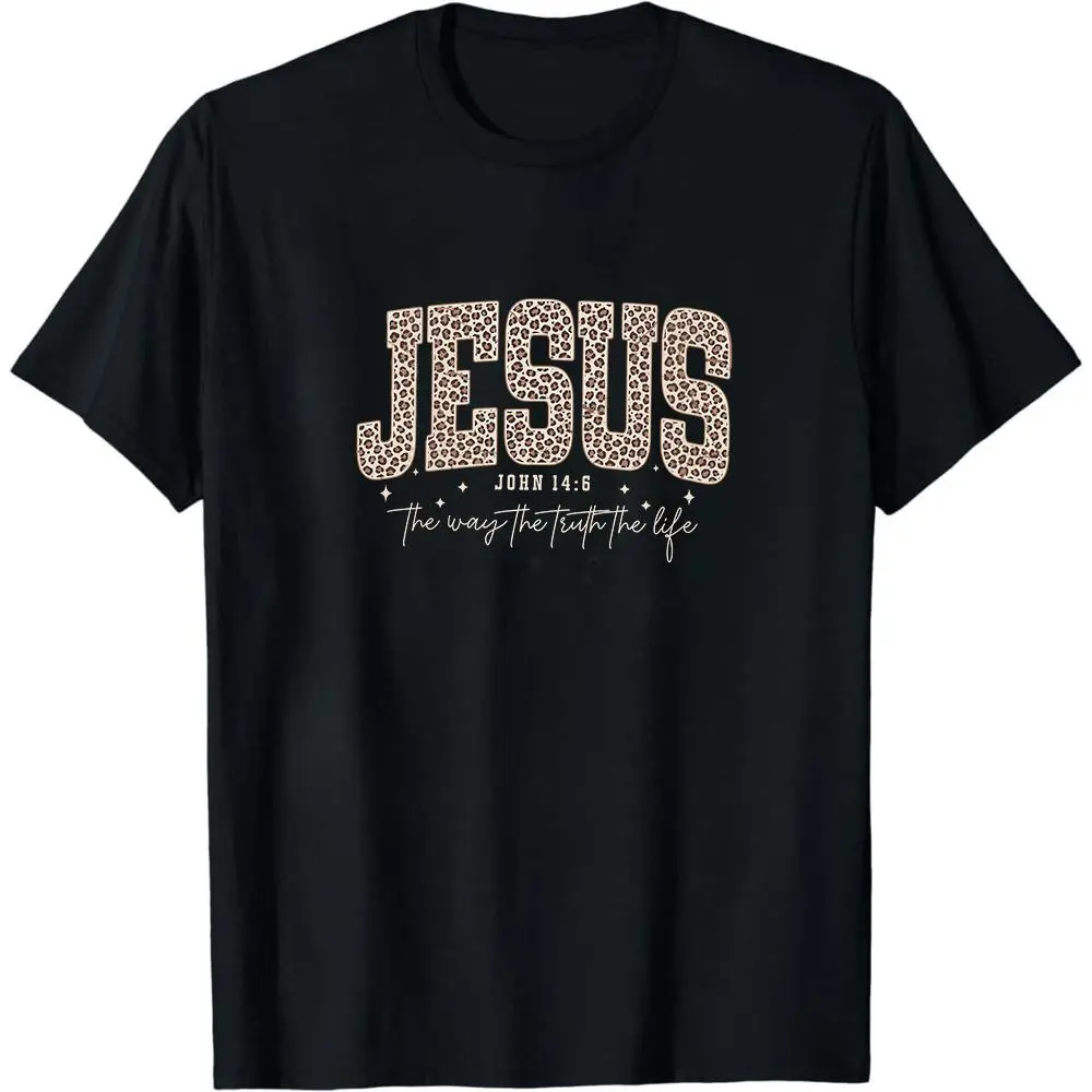 Christian Jesus Shirt, Cheetah Print Bible Verse T-Shirt, Trendy Faith Shirt Religious Women Gift The Way The Truth The Life