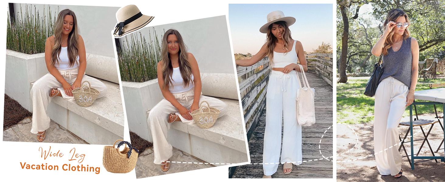 UANEO Women's Cotton Linen Summer Palazzo Pants Flowy Wide Leg Beach Trousers with Pockets Casual Womenswear UANEO Women's Cotton Linen Summer Palazzo Pants Flowy Wide Leg Beach Trousers with Pockets Casual Womenswear