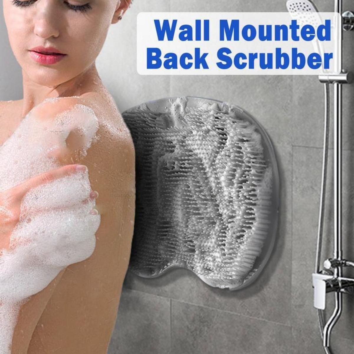 Hands-free shower foot and back scrubbing mat, with non-slip suction cup wall-mounted silicone bathroom foot washing mat, exfoliating, light beige, for feet