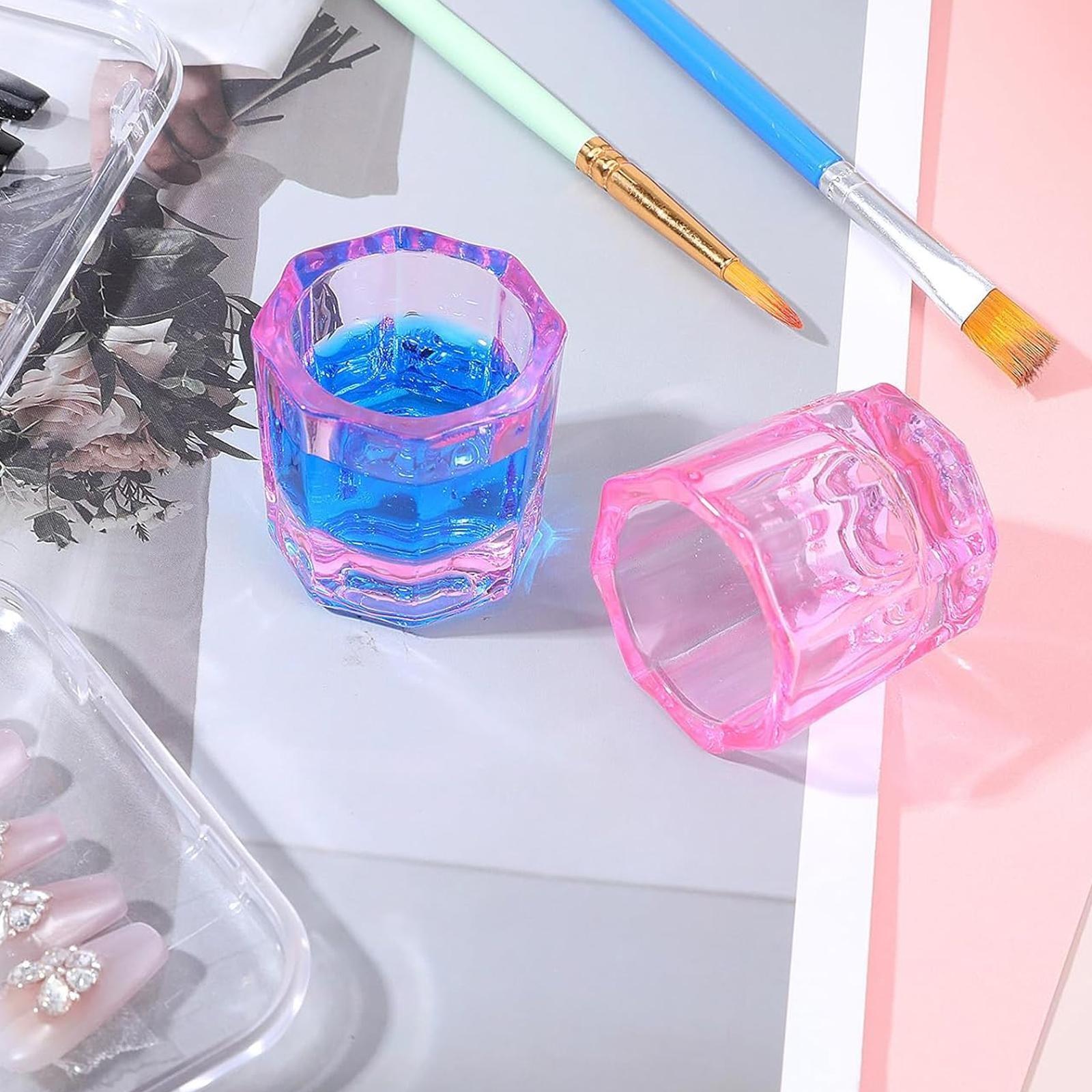 Nail Art Acrylic Nail Brush Cleaning Cup 2-Piece Set Glass Crystal Bowl Grinding Bowl Transparent Glass Gel Mixing Cup Nail Art DIY Palette Crystal Powder Mixer Professional Nail Care Tool Cute Creative Gift