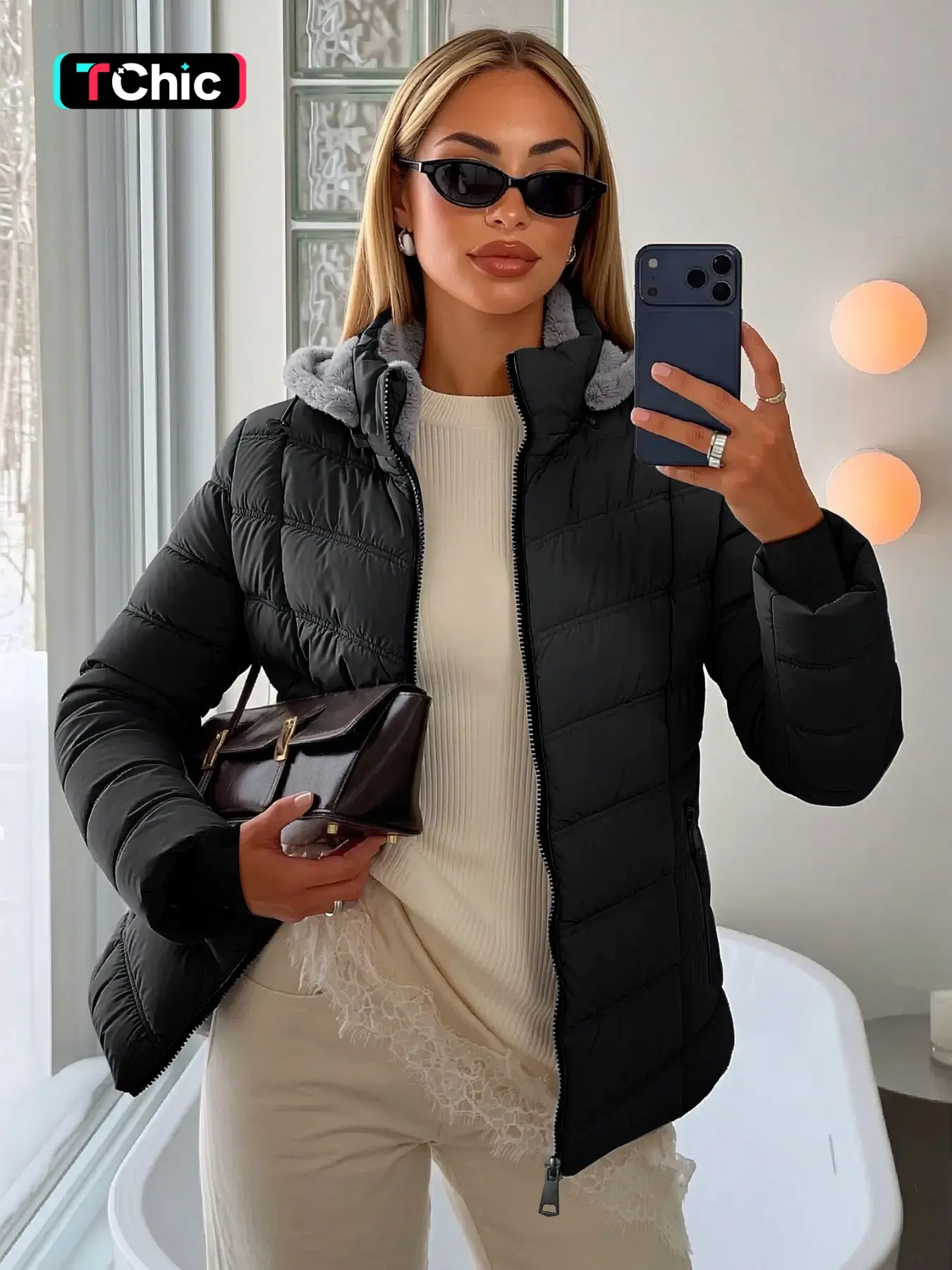 Women's Lightweight Fall Winter Hooded Puffer Coats, Long Sleeve, Casual Fitted Design, Fashionable Zipper Pocket Outerwear, Insulated Jacket, Comfortable and Stylish, Quilted Puffer Jacket, Outerwear with Pockets