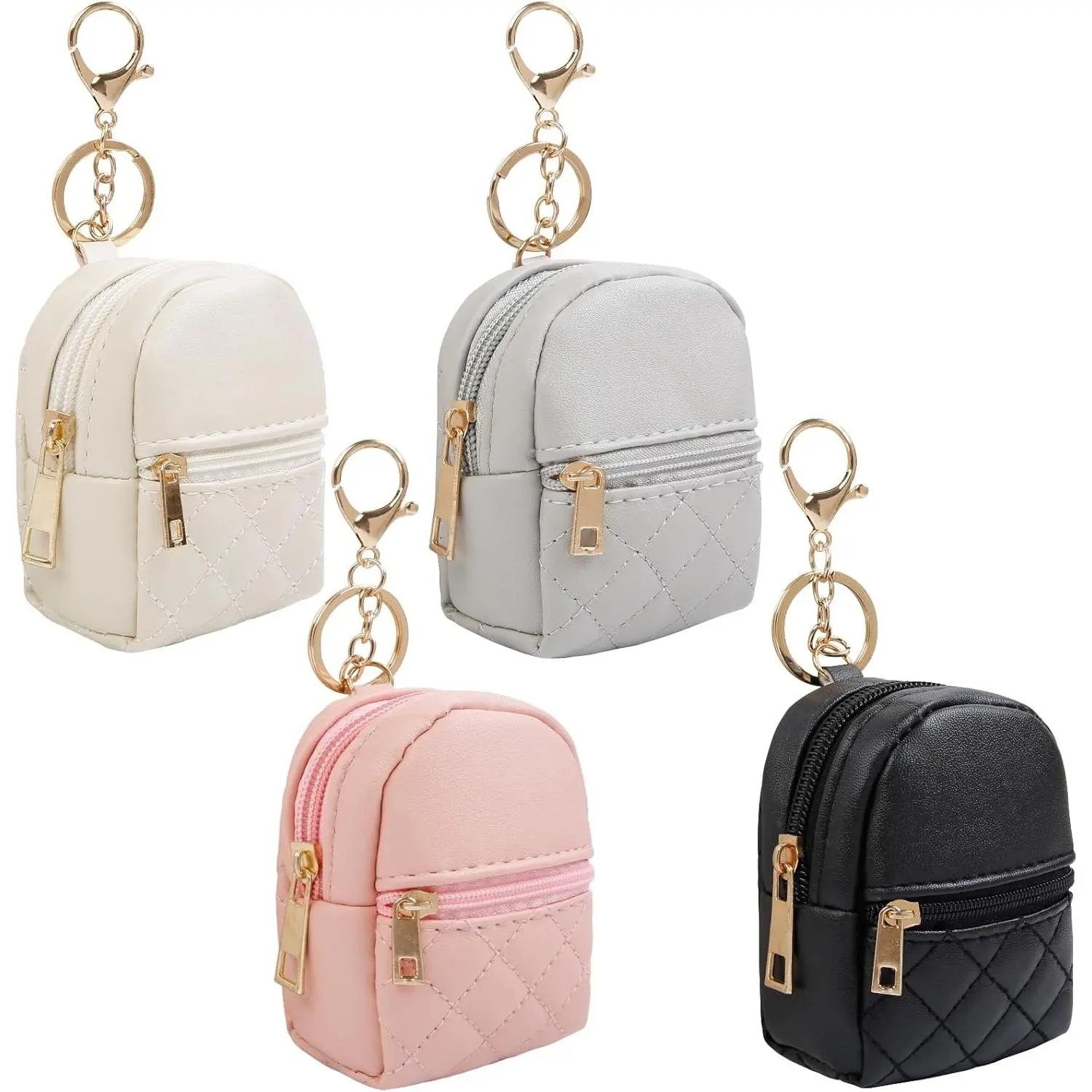 4Pcs Mini Backpack Keychain,Cute Cosmetic Bag for Women Mother's Day,PU Leather Makeup Bag Key Pocket Lipstick Bag Card Holder Data Cable Organizer Zipper Pouch (black beige pink gray)