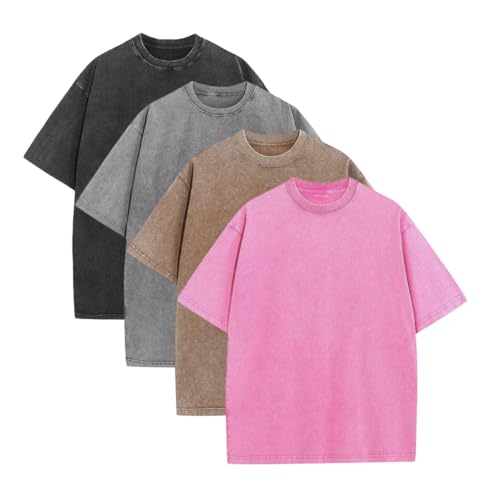 1/4 Pack Oversized Tshirts Unisex Gym Vintage Heavyweight T Shirts Cotton Workout Acid Wash Baggy Tees