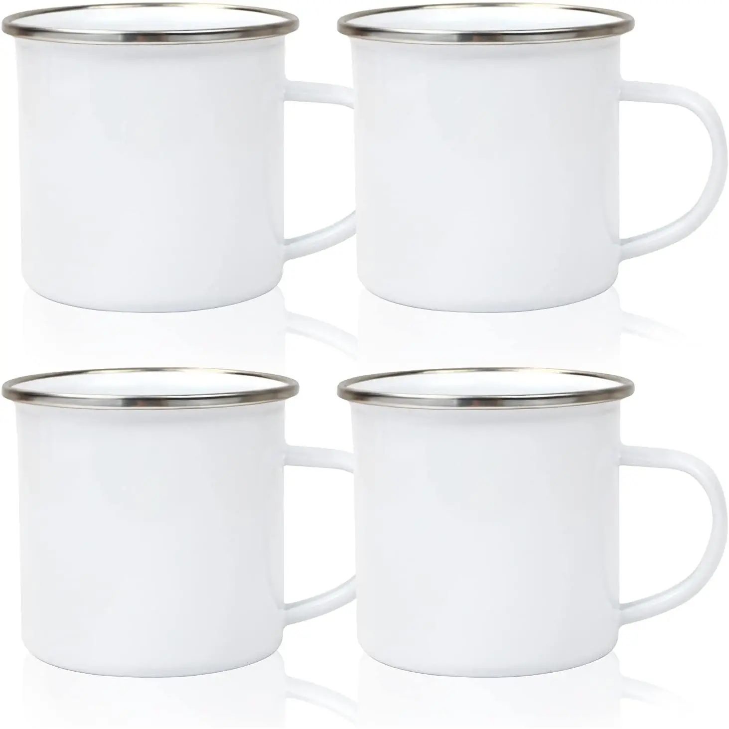 12oz White Enamel Mug  Rim Sublimation | 4 count 12oz white sublimation blank enamel mug,  rim, camping/travel/coffee, holiday