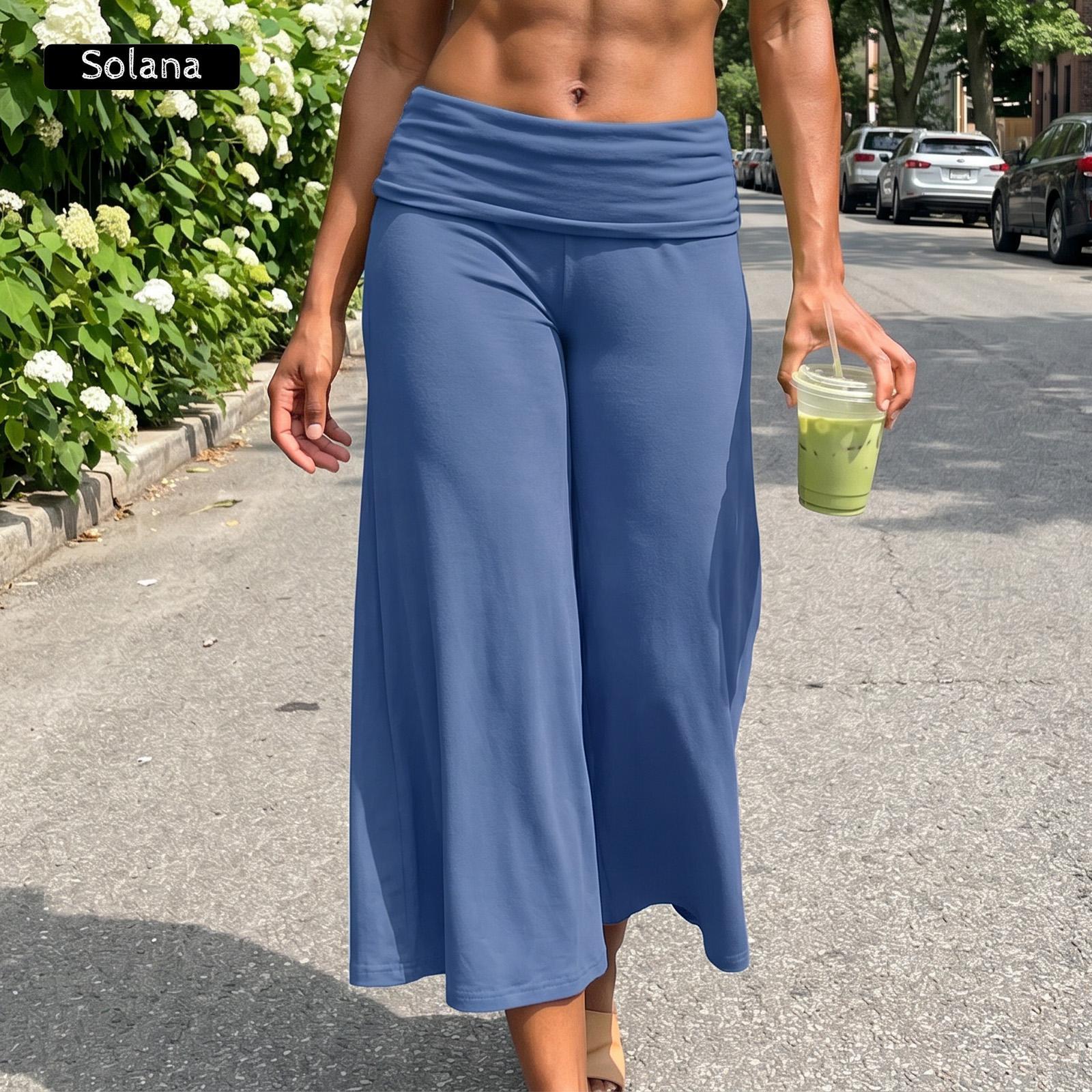Women Summer Fold Over Wide Leg Capri Pants Low Rise Lounge Yoga Flare Culottes Y2k Soft Flowy Crop Palazzo Pants Beach Women Summer Fold Over Wide Leg Capri Pants Low Rise Lounge Yoga Flare Culottes Y2k Soft Flowy Crop Palazzo Pants Beach