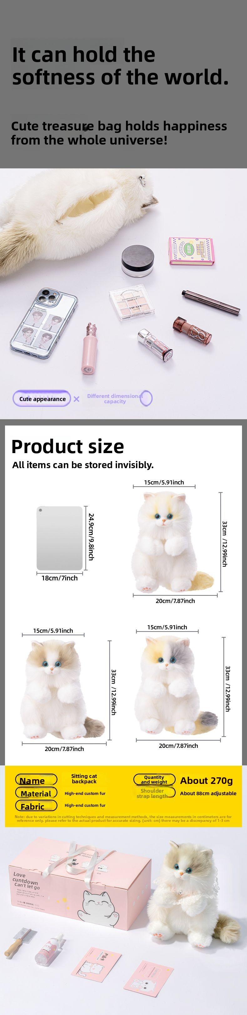 Cute Small Plush Cat Backpack Simulation Bag Doll Plush Toy Birthday Gift