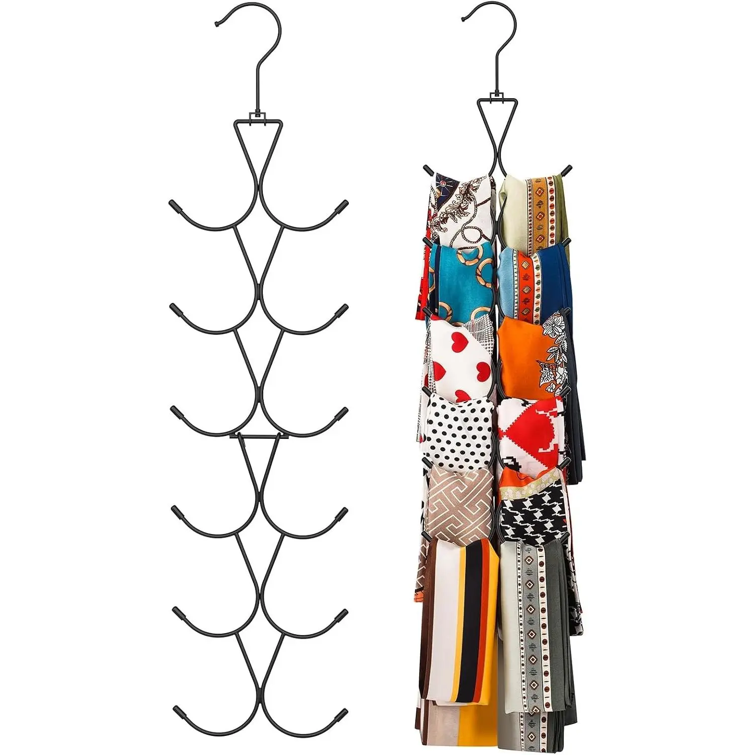 Scarf Hanger 12 Storages,Purse Hanger with 360 Swivel Hook,Scarf Organizer Scarf Hangers for Closet,for Scarves, Shawl,Belt,Purse & Baseball Cap