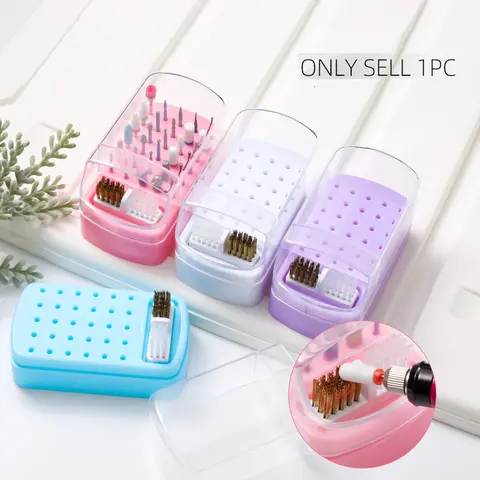 Nail Drill Bit Storage Box with Cleaning Brush, 1 Count 30 Holes Nail Drill Bits Organizer, Dustproof Nail Drill Bit Display Box, Containers For Organizing
