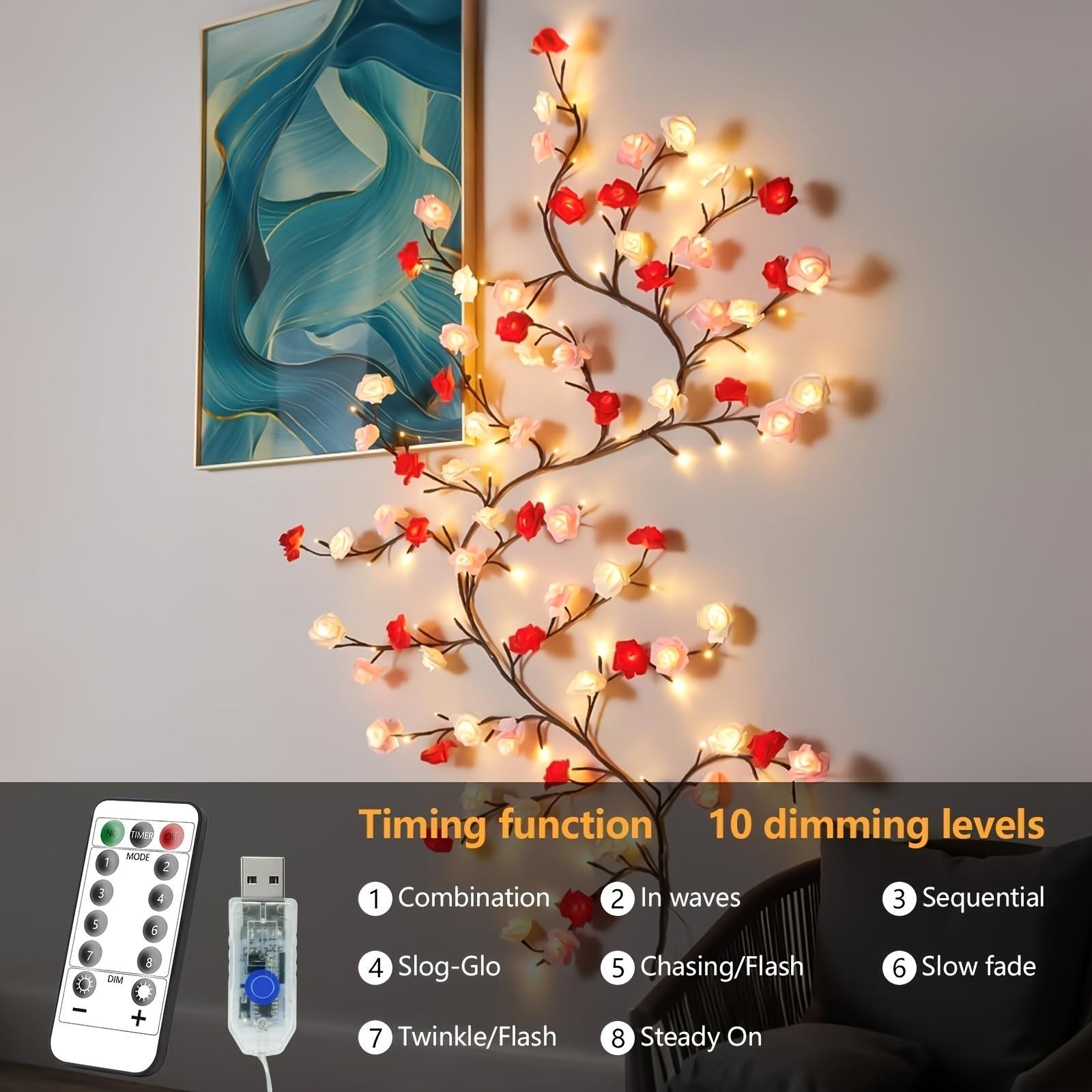 144LED Romantic Rose Branch String Lights USB Powered with 8 Lighting Modes, Warm Rose Vine DIY Decor Lamp for Bedroom Window Wedding Valentine Party, Perfect Mother's Day Gift for Mom Wife Girlfriend, Decorative Led Light