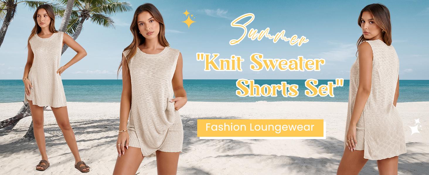 UANEO Women's 2 Piece Outfits Summer Knit Sweater Set Sleeveless Tunic Top Matching Shorts Trendy Beach Vacation Sets TikTokShopBlackFriday UANEO Women's 2 Piece Outfits Summer Knit Sweater Set Sleeveless Tunic Top Matching Shorts Trendy Beach Vacation Sets TikTokShopBlackFriday
