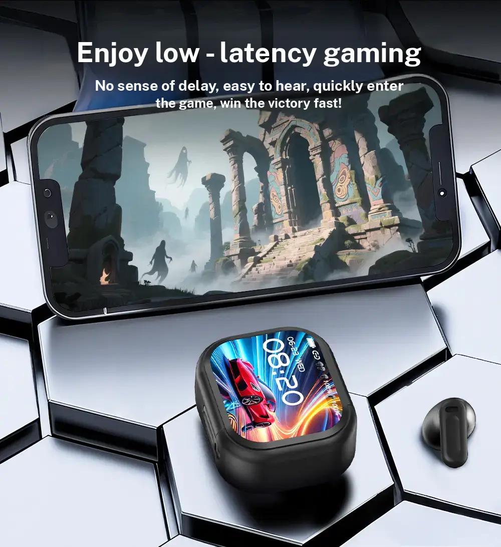 hTC NE20 True Wireless Bluetooth 6.0 Earbuds with LCD Screen for Gaming Bluetooth Earphones, Touch Control Headphones In Ear Earbuds for Gaming and Business