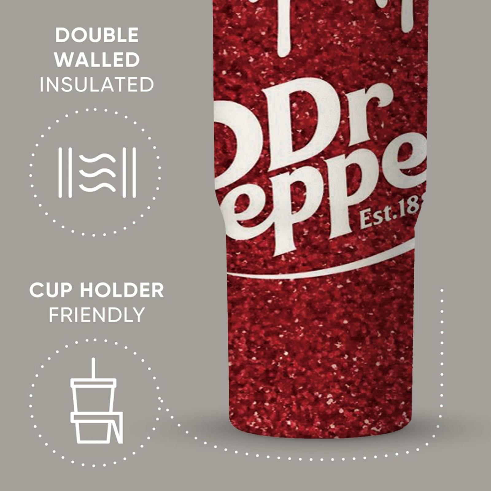 30oz Insulated Tumbler With Handle And Spout Lid, Dual Drinking Ways, Dr Pepper Soda Inspired Print, Retro Cola Style, Double Wall Stainless Steel Vacuum Insulated Flask, Keeps Hot 12 Hours Cold 24 Hours, Leak Proof Large Capacity Travel Mug