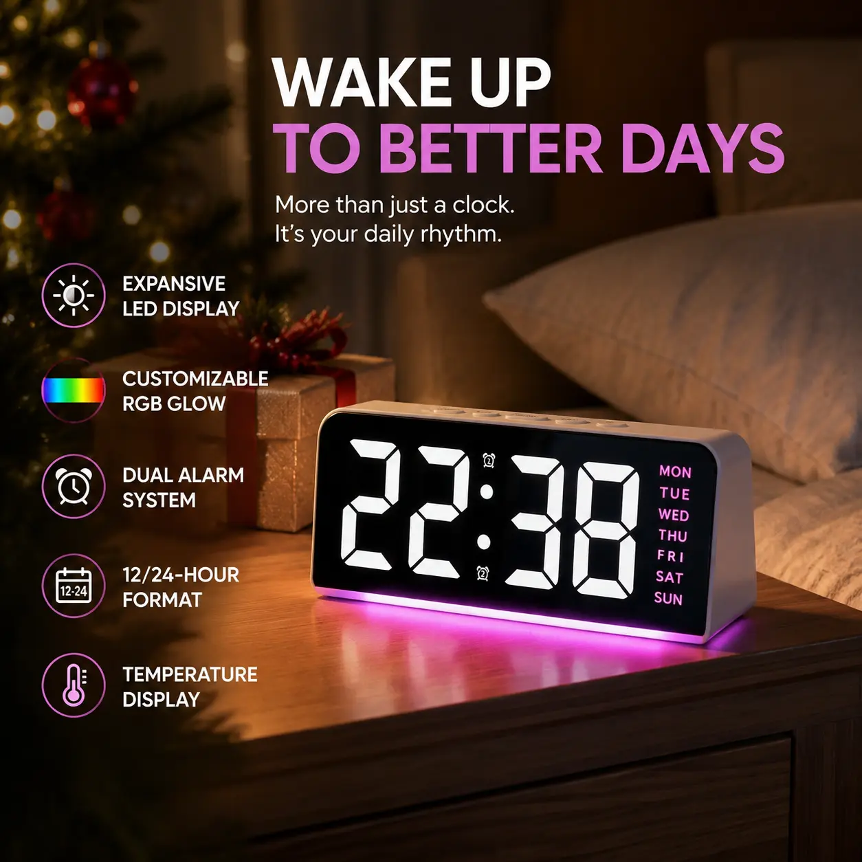 LED Digital Clock, Clock With Temperature, 1 Count Multifunctional Date and Temperature Display Desktop Clock, Digital Alarm Clocks, Decorative for Living Room, Bedroom and Office-YY2