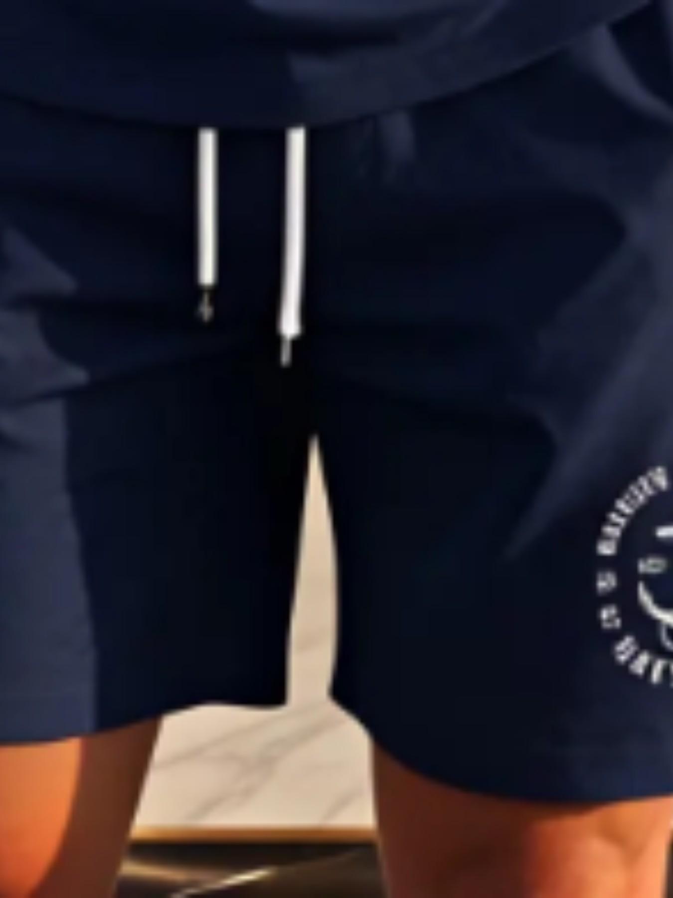 Men's Navy Elite Anchor Graphic 2 Piece Set, Micro-Elastic Breathable Fabric, Printed Tee & Matching Shorts, Casual Sailing Outfit For Men 18-45, Travel/Beach Use, Elastic Waist & Quick-Dry, Trendy Nautical 2026 Viral Menswear