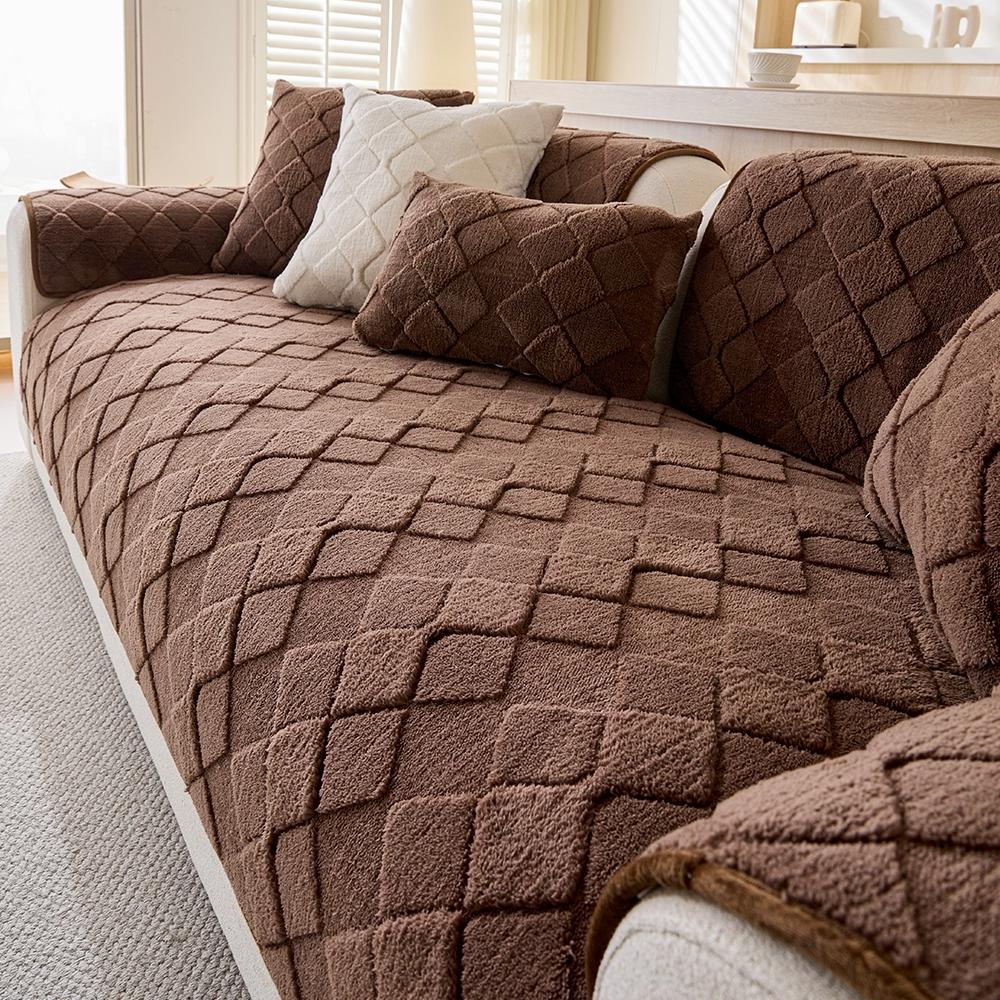 Modern Plush Diamond-Pattern Quilted Sofa Cover, Dustproof, Soft & Pet-Friendly Polyester Protector for Single-Seat to L-Shaped Couches