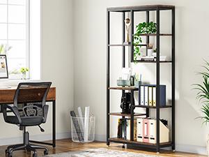 LITTLE TREE 6-Tier Tall Bookshelf Bookcase, Industrial 8-Shelf Open Bookcase Storage Display Book Shelves for Living Room, Home Office