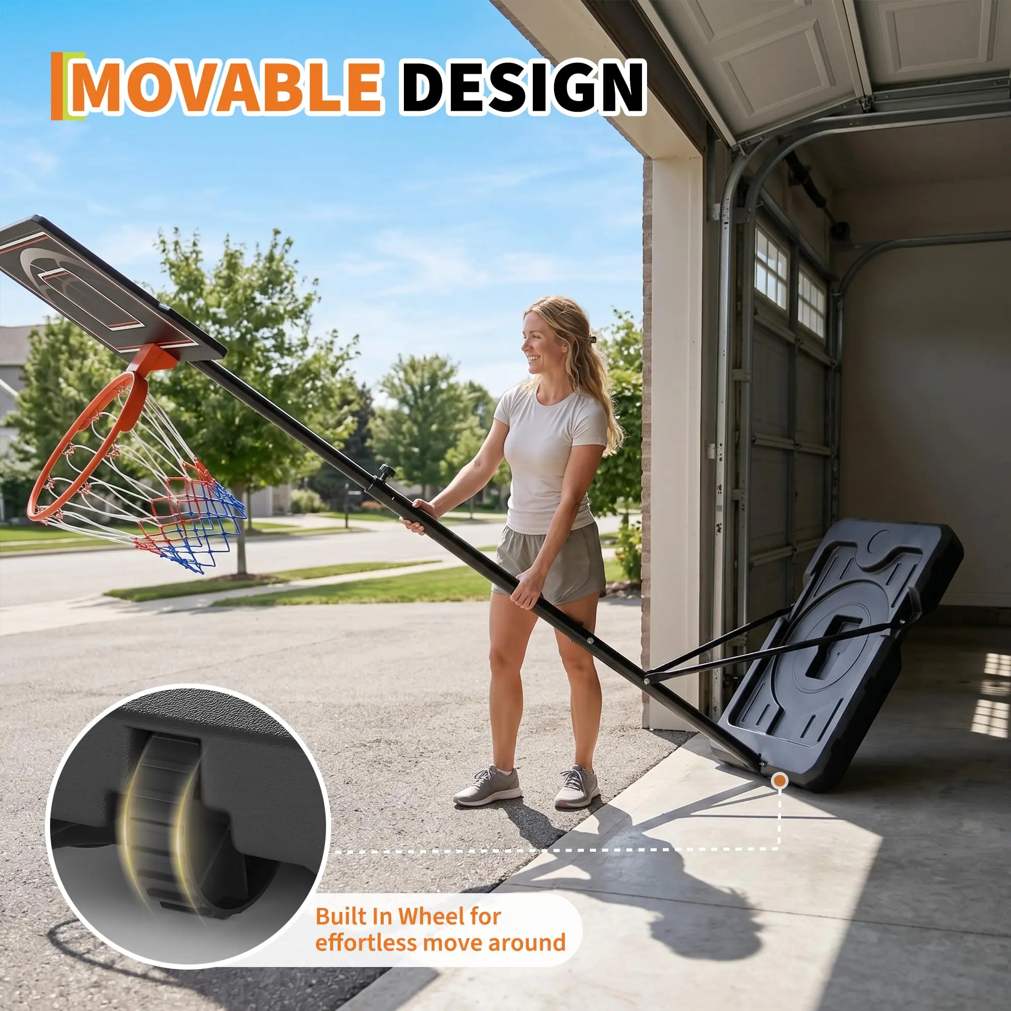 Portable Adjustable Basketball Hoop System, 3-10FT Height Adjustable Basketball Stand with 30/38/44 Inch Backboard, Fillable Base & Rolling Wheels, Heavy-Duty Outdoor Basketball Game Set for Kids and Youth, Black