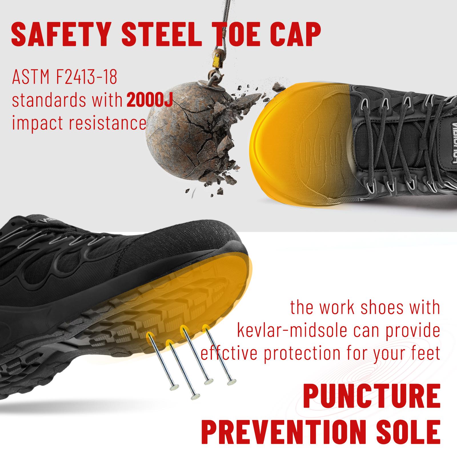 Furuian Men's Breathable Steel Toe Safety Shoes Lightweight Kevlar Midsole Anti-Slip Work Sneakers with Cushioned Air-Cushion Insole for Men Women - Footwear