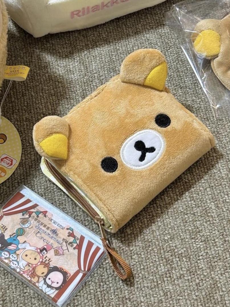 Japanese Cartoon Cute Teddy Bear Classic Zero Wallet Short Card Bag Portable Wallet Anime Plush Storage Bag New Year'S Gift