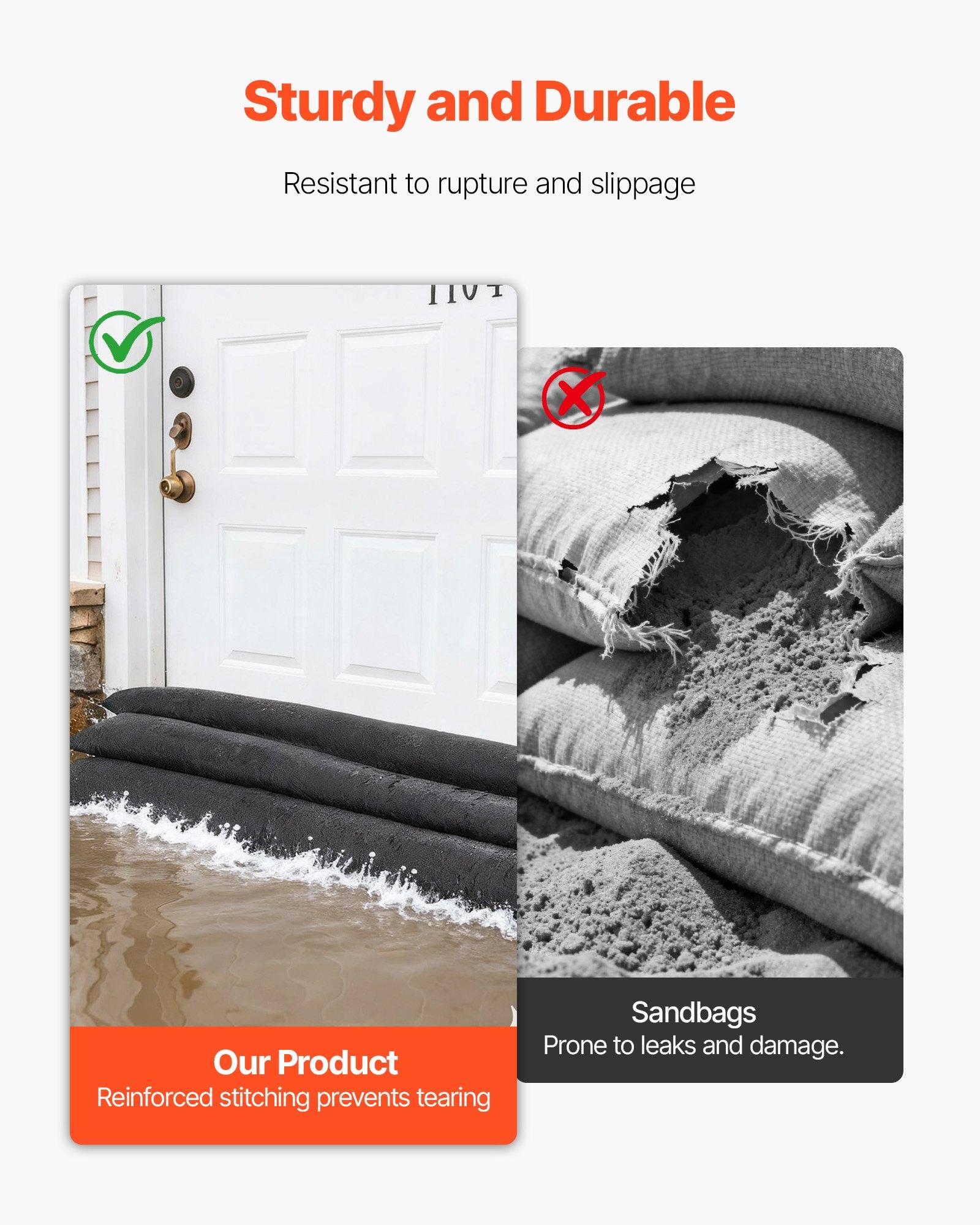 VEVOR Flood Barrier, 4 Pack, 5x 0.7 ft Flood Bags Activated by Water, Reusable Water Absorbent Barrier, Sandless Sandbags Blockage, Flooding Prevention Bags for Home, Doorway, Basement, Garage