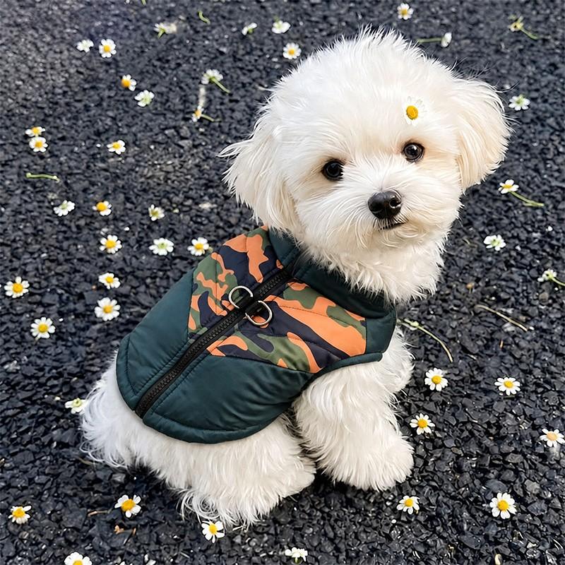 Pet Warm Thick Clothing, Stand Collar Pet Jacket, Easy-On Back Zipper, Dual D-Ring Harness, Loose Fit, Multiple Colors, Small Dogs Cats