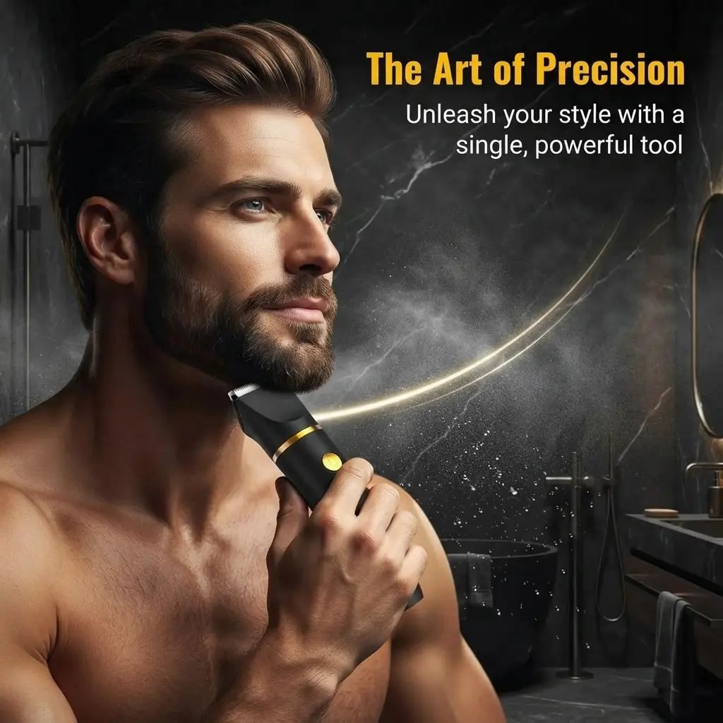 3-in-1 Painless Men’s Electric Trimmer, Waterproof Body & Facial Shaver with LCD Display, Travel Rechargeable Grooming Kit