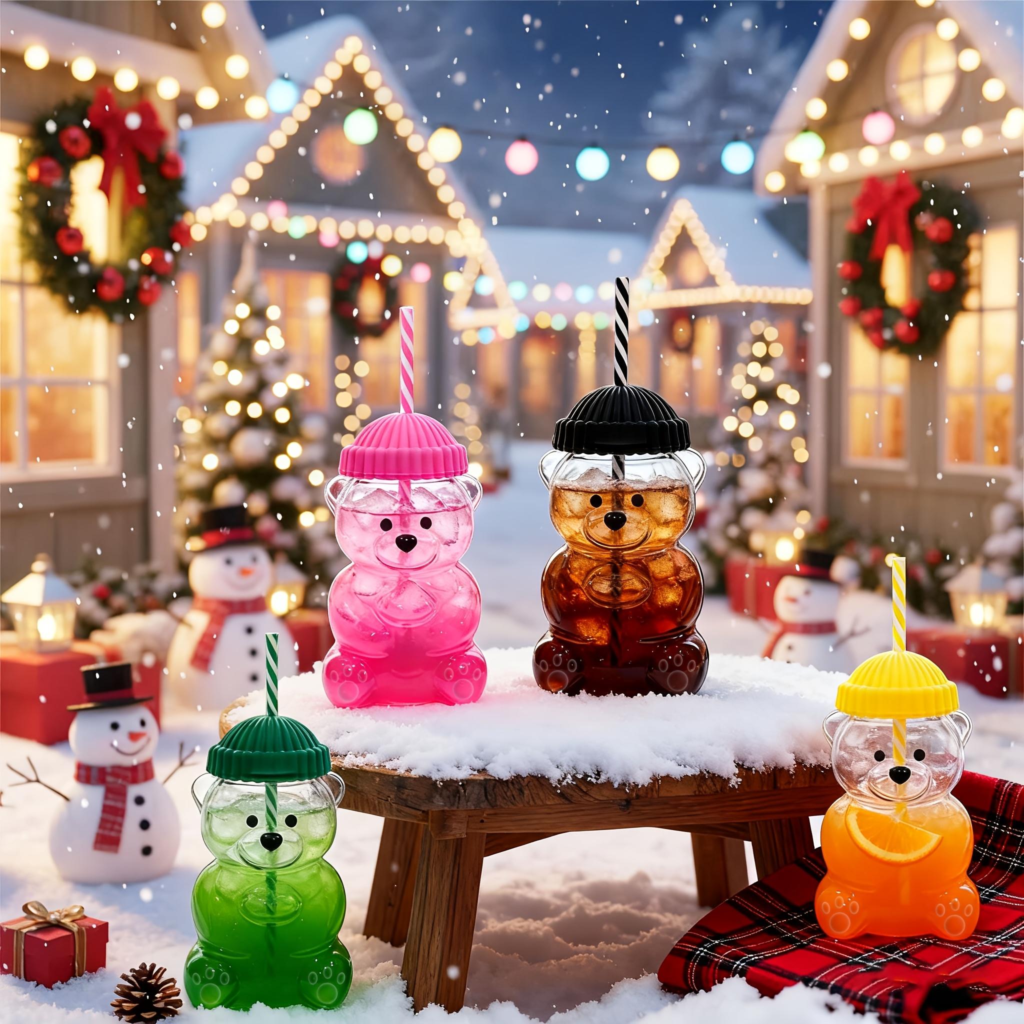 Bear Design Glass Cup, 20 oz Leak-Proof Straw Cup, Cartoon Multi-Use Drink Cup for Coffee, Juice and Water for Kids and Adults