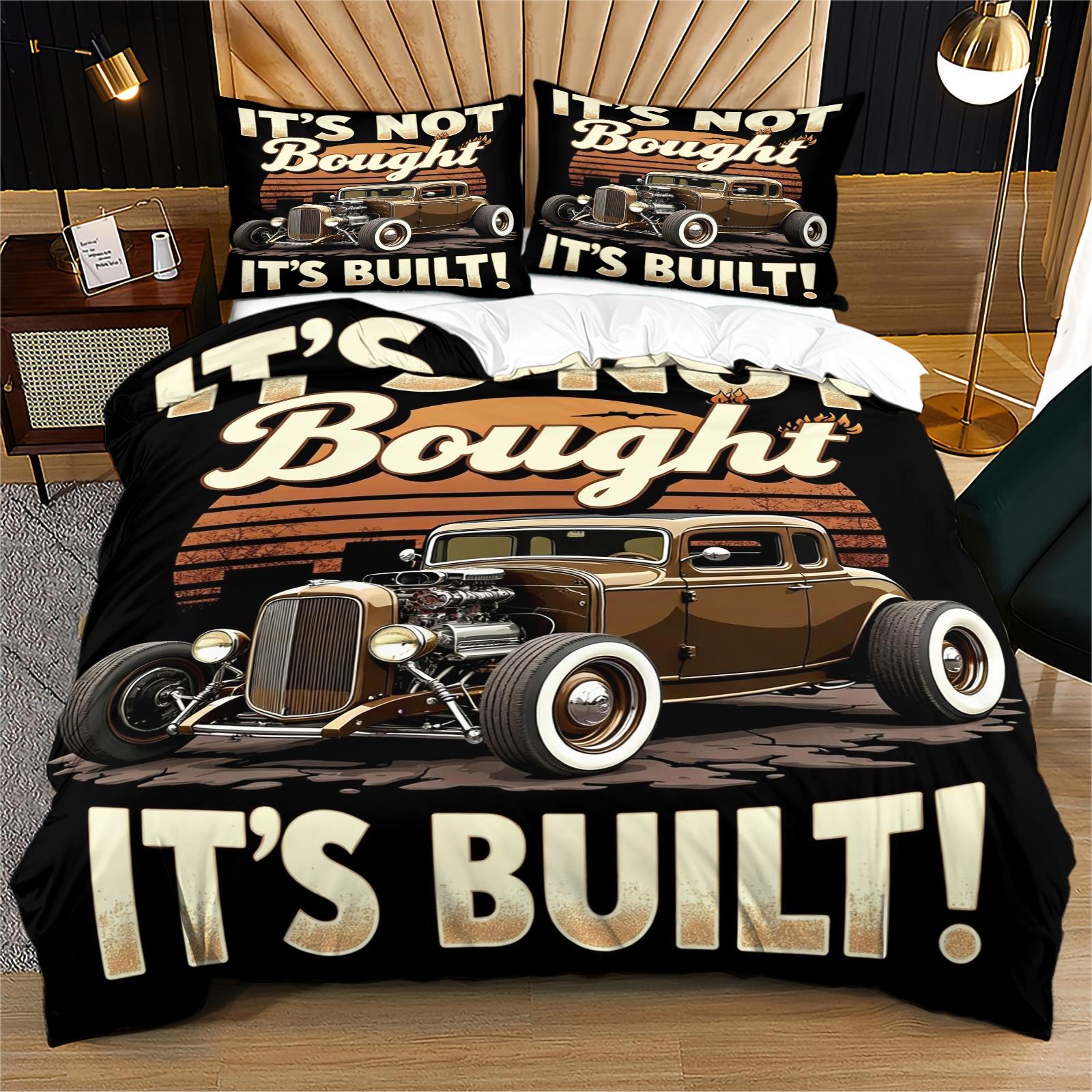 Hot Rod Custom Build Aesthetic Pattern Duvet Cover Set, Suitable For Indoor Decoration Fashion Trends, Suitable As a Moving Or Holiday Gift, Includes 1 Duvet Cover And 1 Or 2 Pillowcases, Without Duvet Core And Pillow Cor