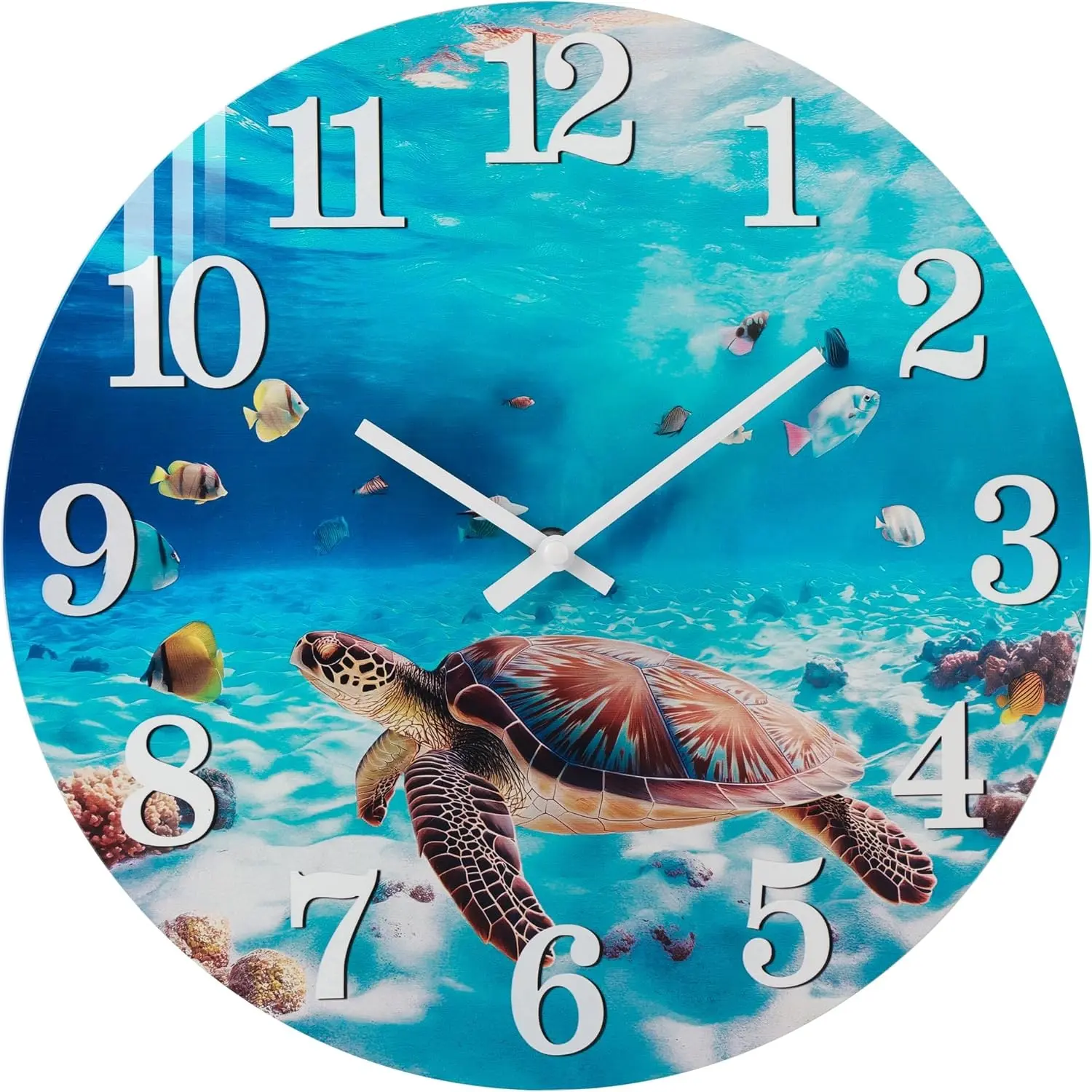 12-Inch Waterproof Glass Nautical Wall Clock, Minimalist Blue Sea Turtle Decor for Patio, Bathroom, Indoor-Outdoor Home Furnishings