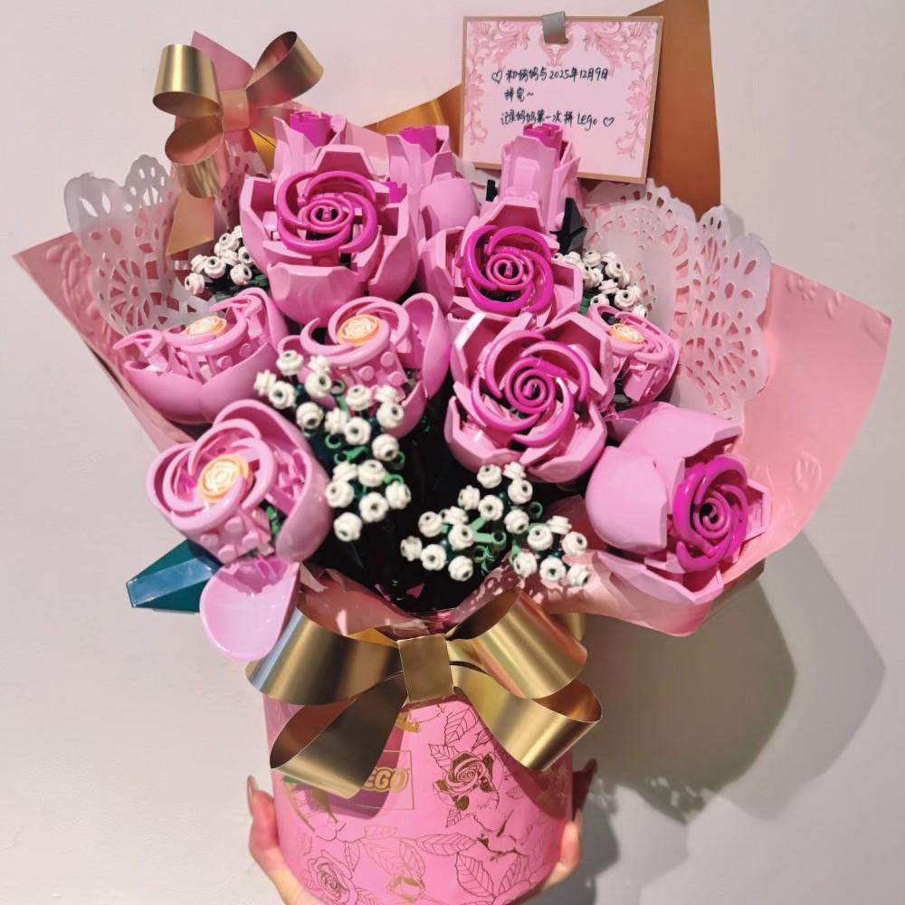 822PCS Pink Roses Flower Building Blocks Rose Bouquet Building Kit Artificial Flowers Building Set Botanical Collection Building Blocks Home Decor Flower Brick Set  Bouquet Building Blocks Set Valentine's Day Gift, Mother's Day Gift, Birthday Gift for Her
