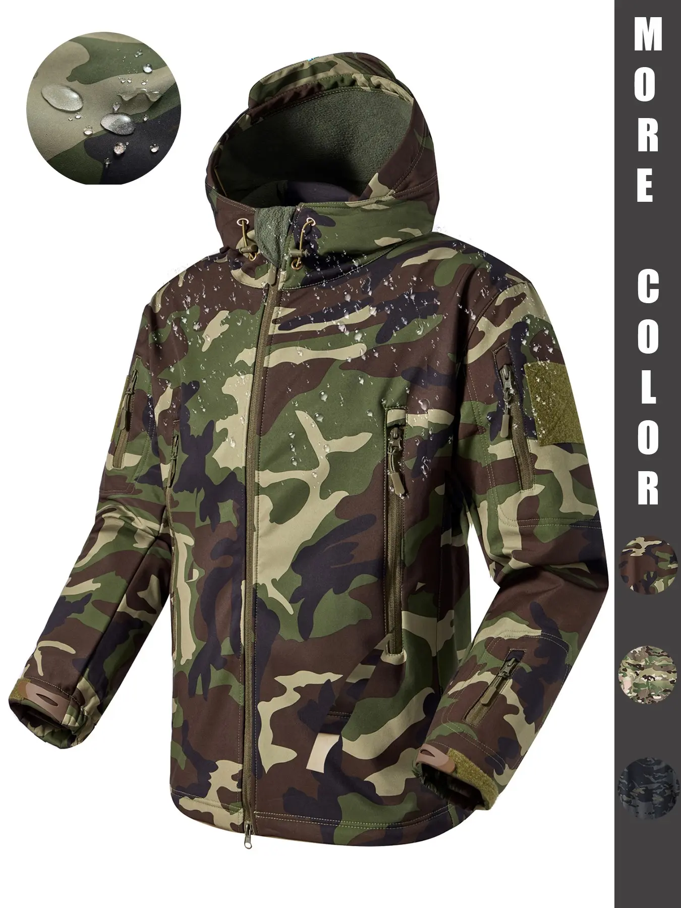 Men's Heavyweight Waterproof Windproof Jacket, Camo Tactical Outdoor Coat, Fleece Lined Warm Zipper Pockets, Tear-Resistant Hunting Hiking Gear, Outdoor Sports Outerwear