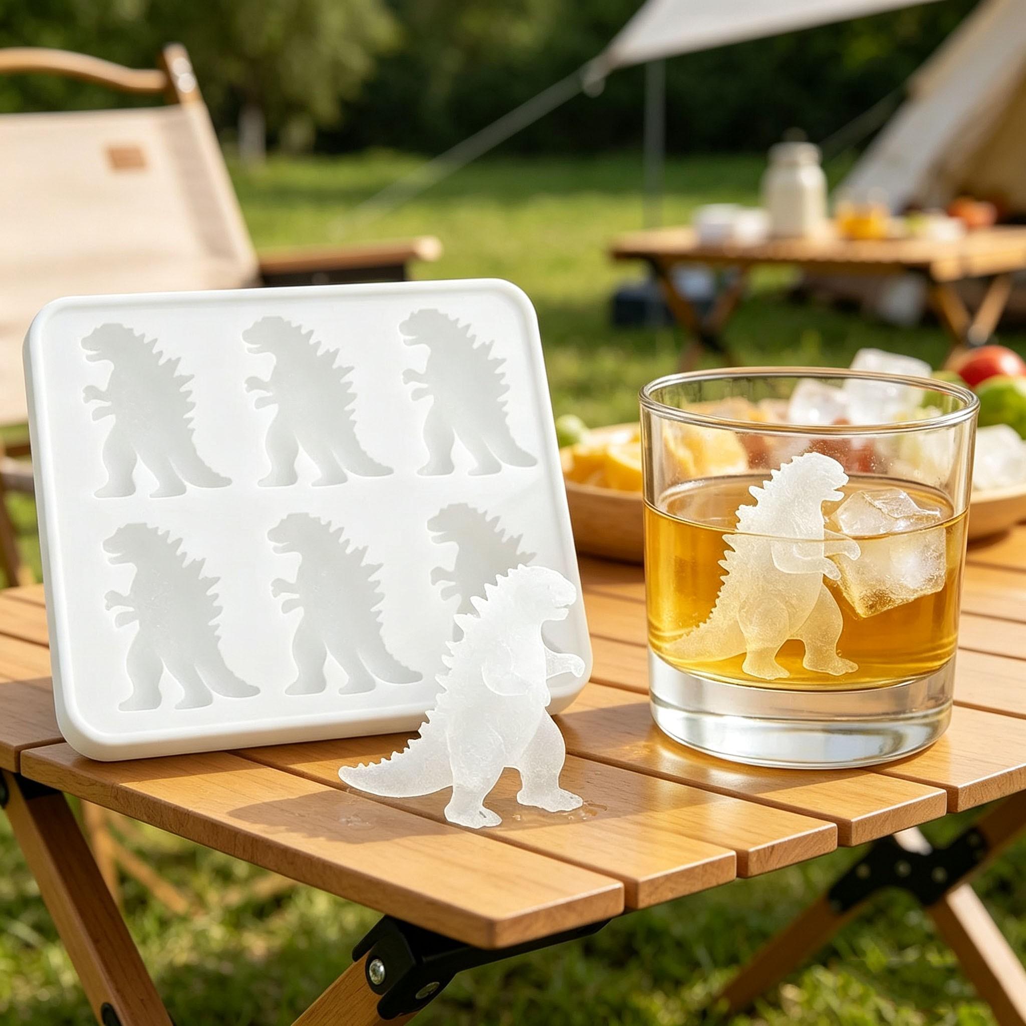 Godzilla Shaped Silicone Ice Cube Tray, 2D Dinosaur Ice Mold for Whiskey Cocktails, Unique Party Drink Accessory, Easy to Use