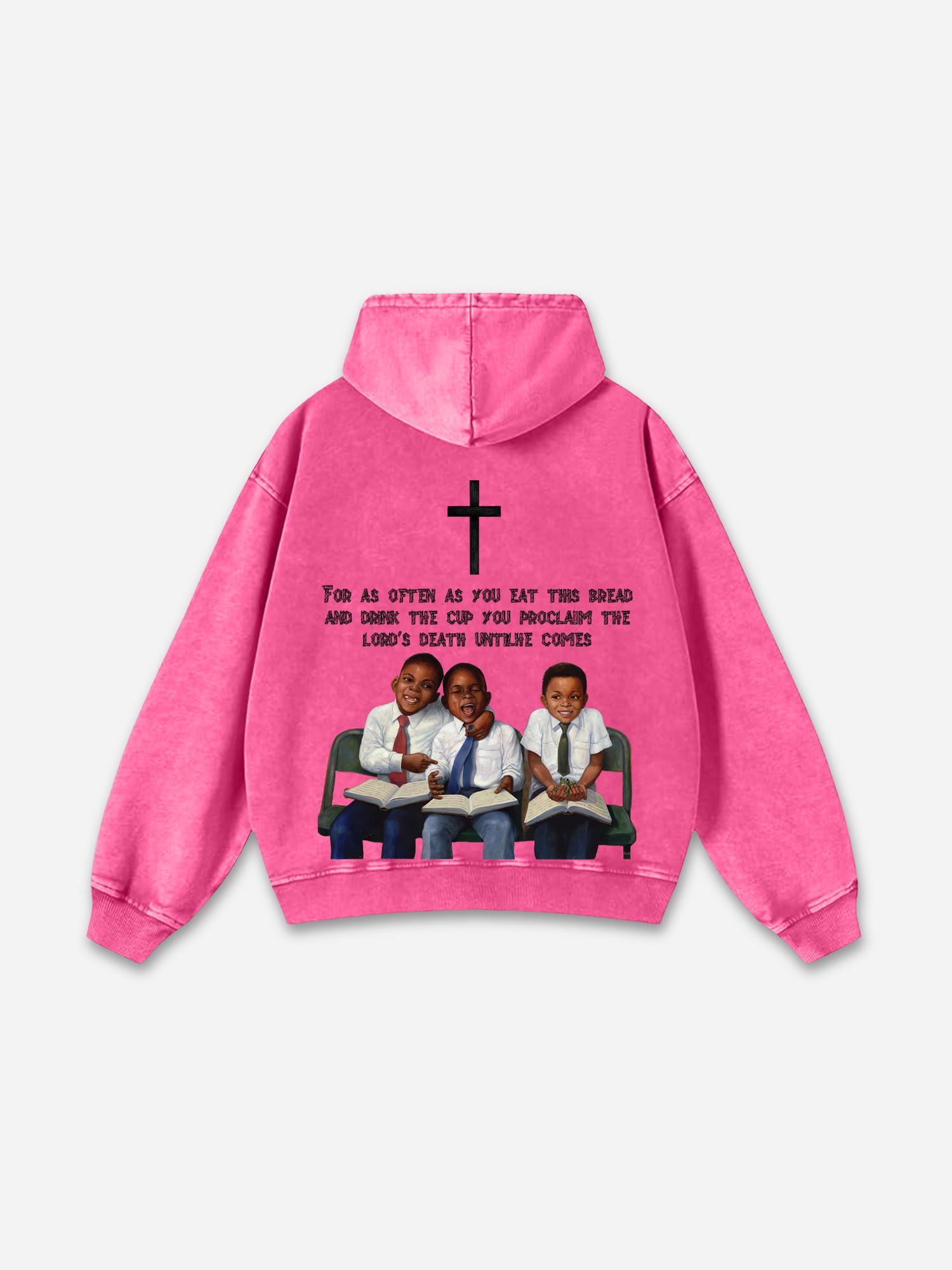 Sopula Studio Men's Vintage First Sunday Faith Graphic Acid Washed Oversized Hoodie Casual Loose Sweatshirt Long Sleeve