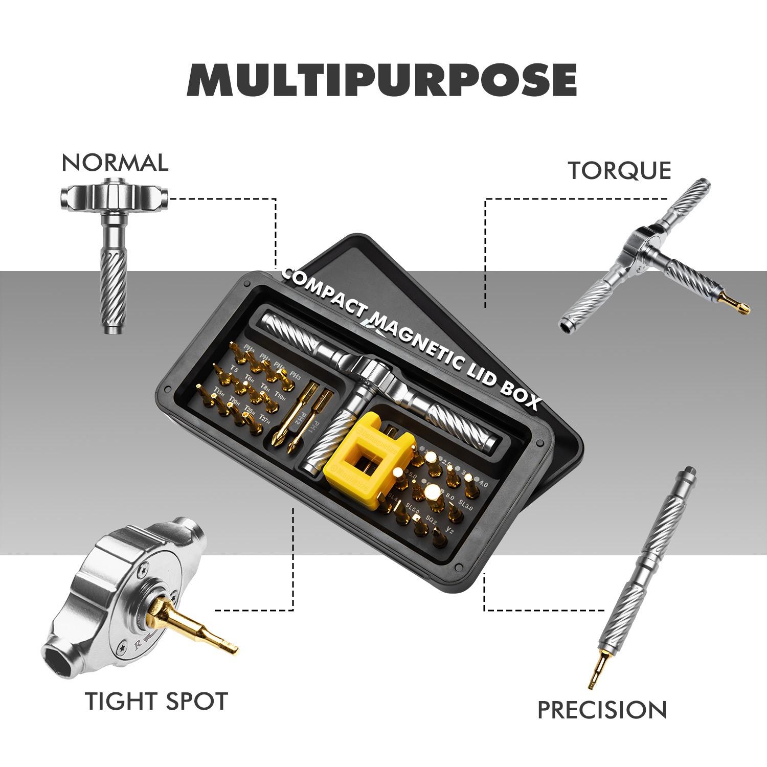 30-In-1 Multi-Function Ratchet Screwdriver Set, High Torque Powerful Output, Professional Home Repair Tools, Durable Design